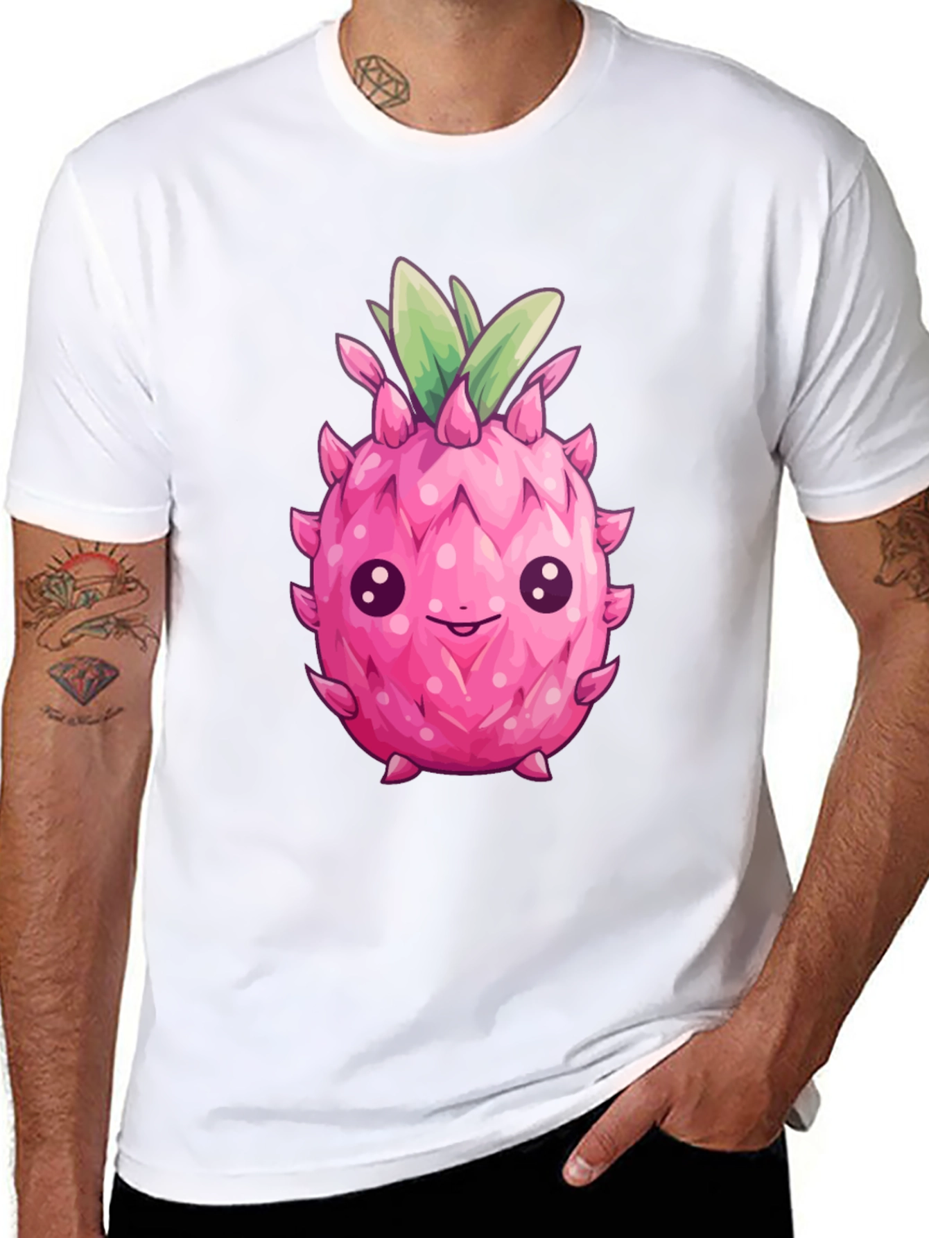 Black Cute Dragon Fruit Graphic Tee view 8