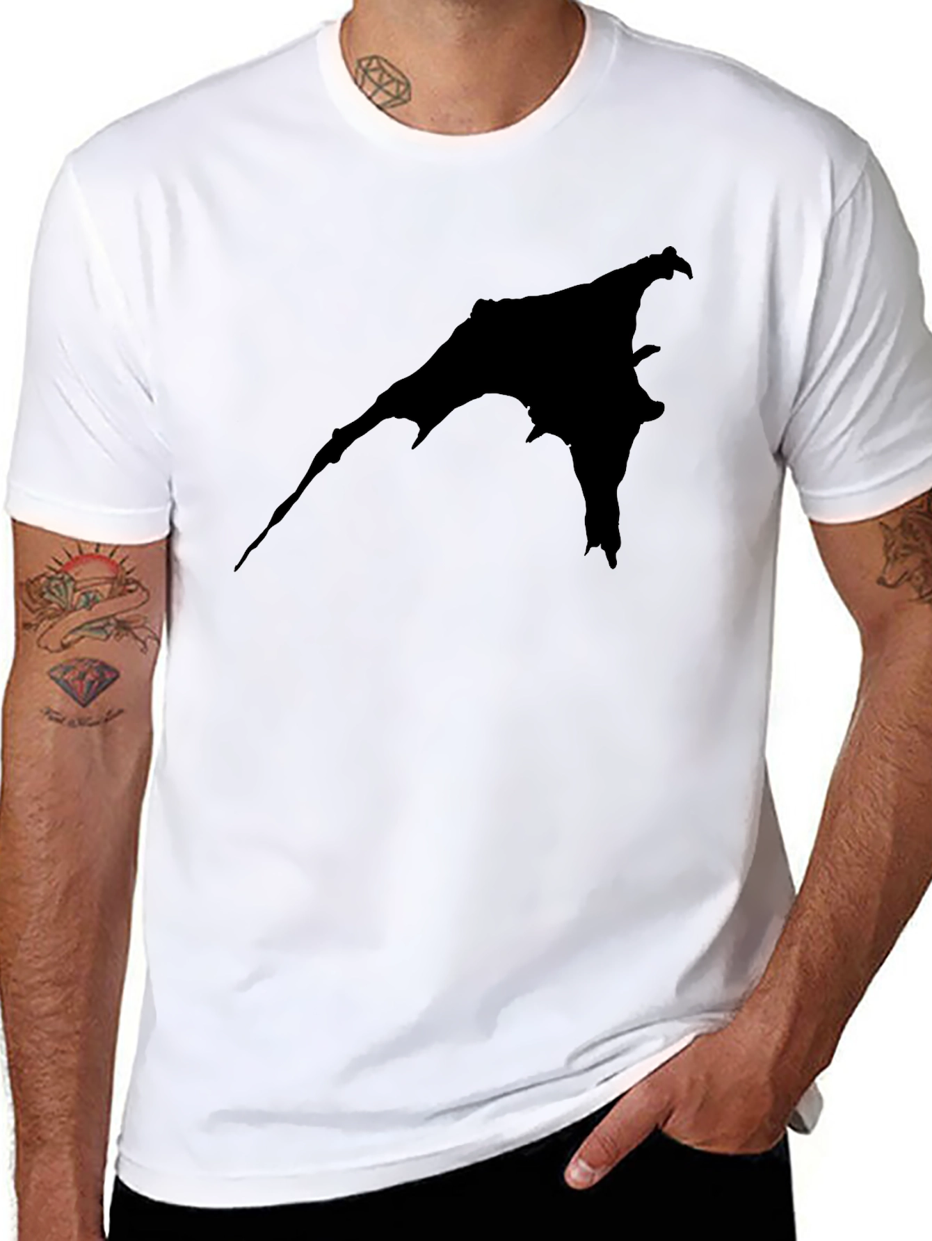 Black Black Graphic Tee - Bat Silhouette Print view 8