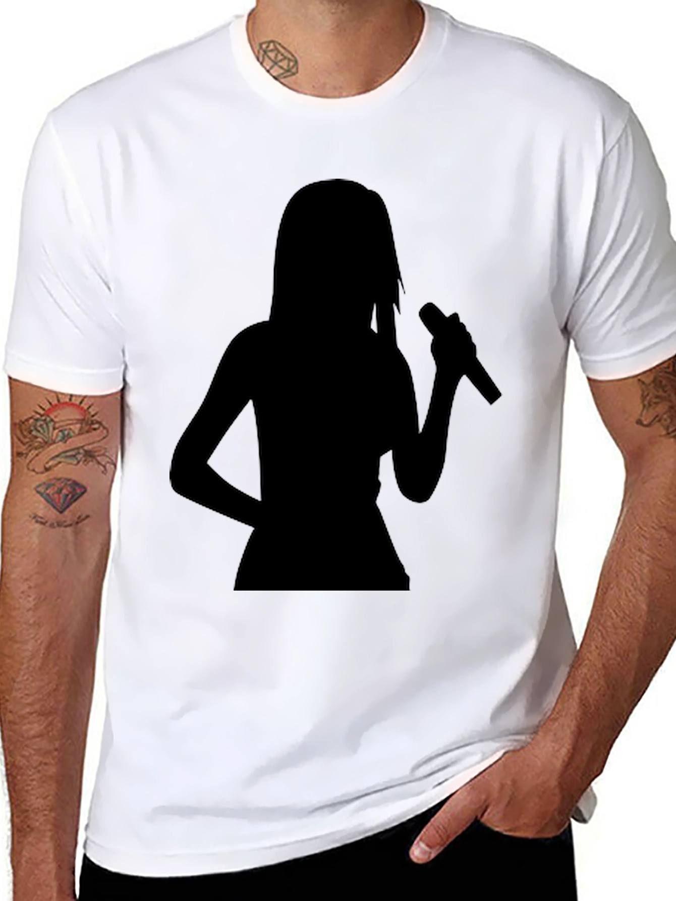 Black Silhouette Singer Graphic Tee - Black Cotton T-Shirt view 8