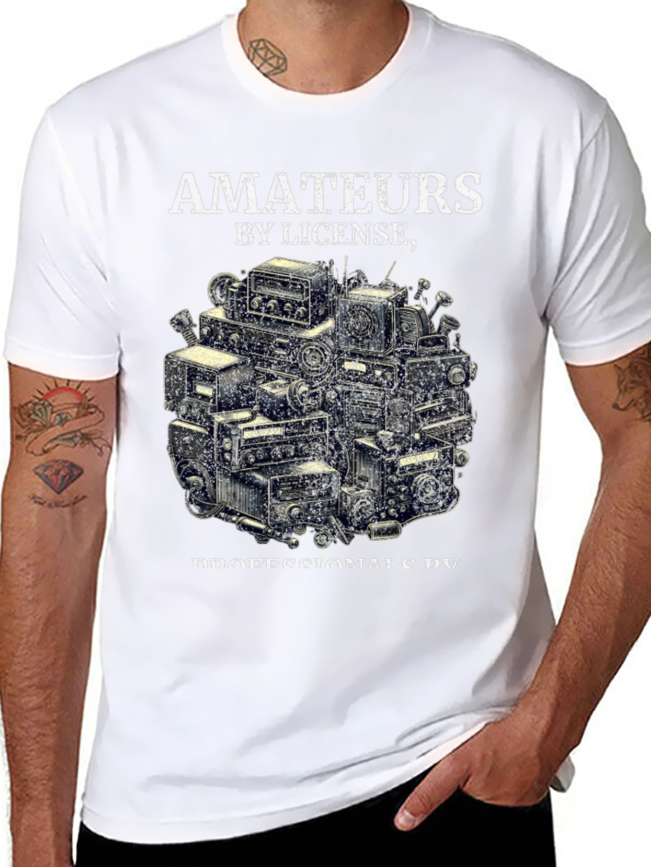 Black Amateurs by License T-Shirt - Ham Radio Operator Design view 8