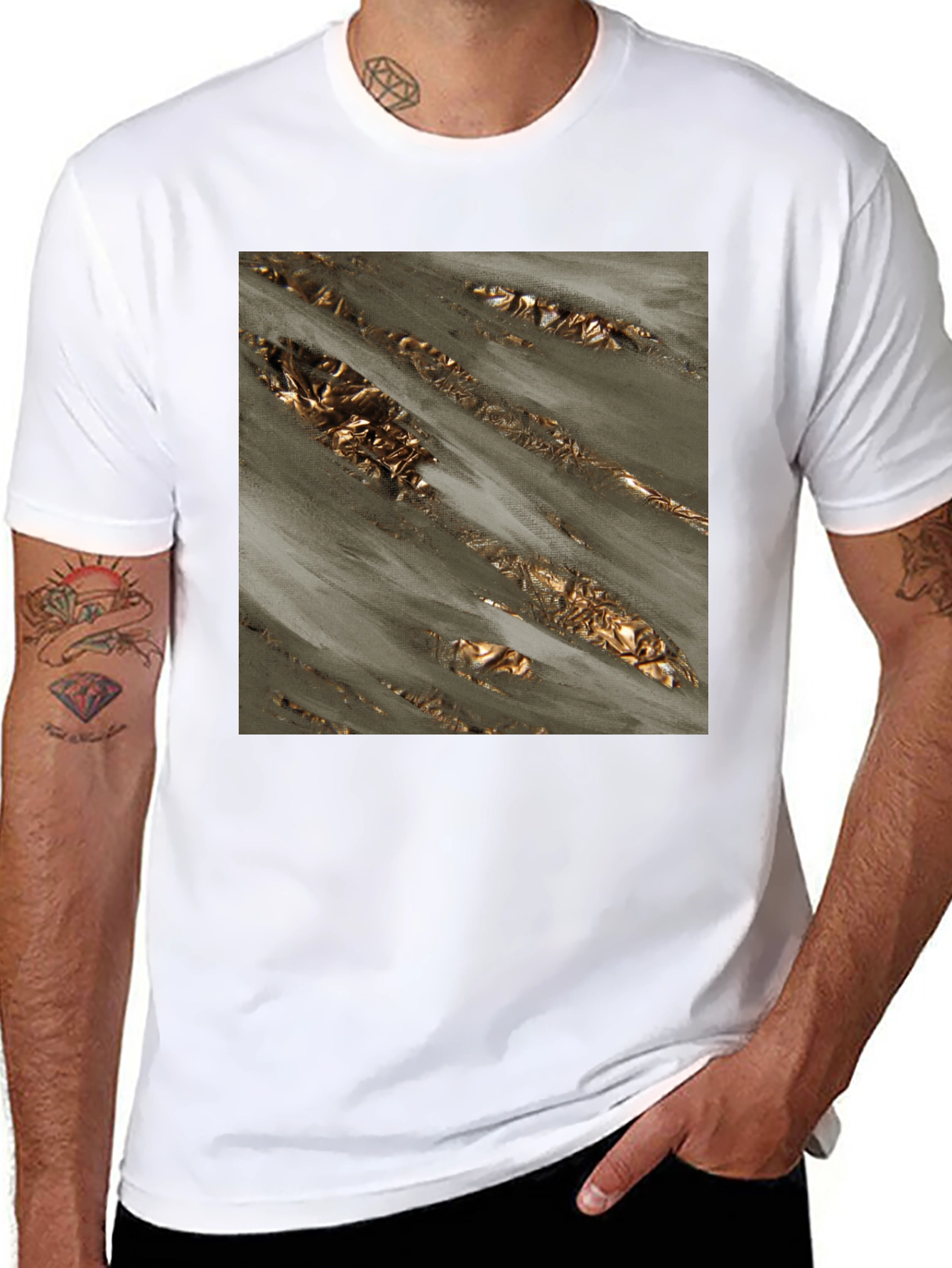 Black Abstract Gold Foil Art Black T-Shirt view 8