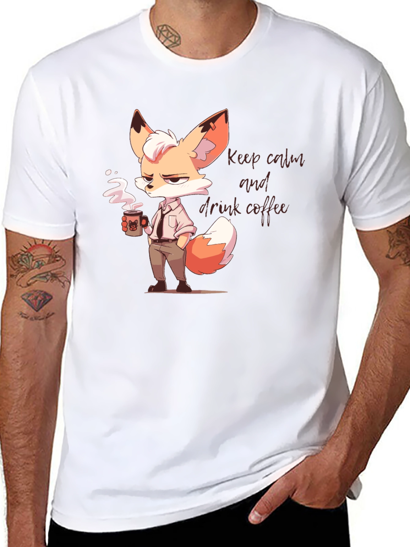 Black Cool Fox Coffee T-Shirt view 8