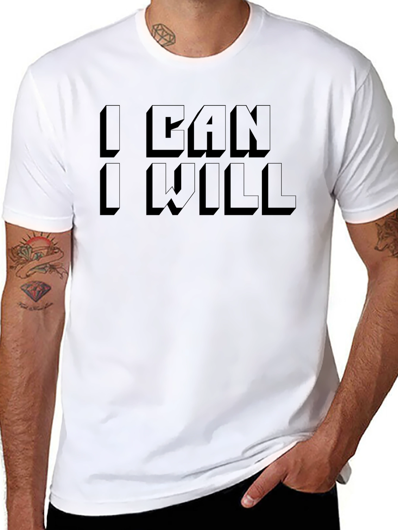 Black I Can I Will T-Shirt Motivation Gym Workout Graphic Tee view 8