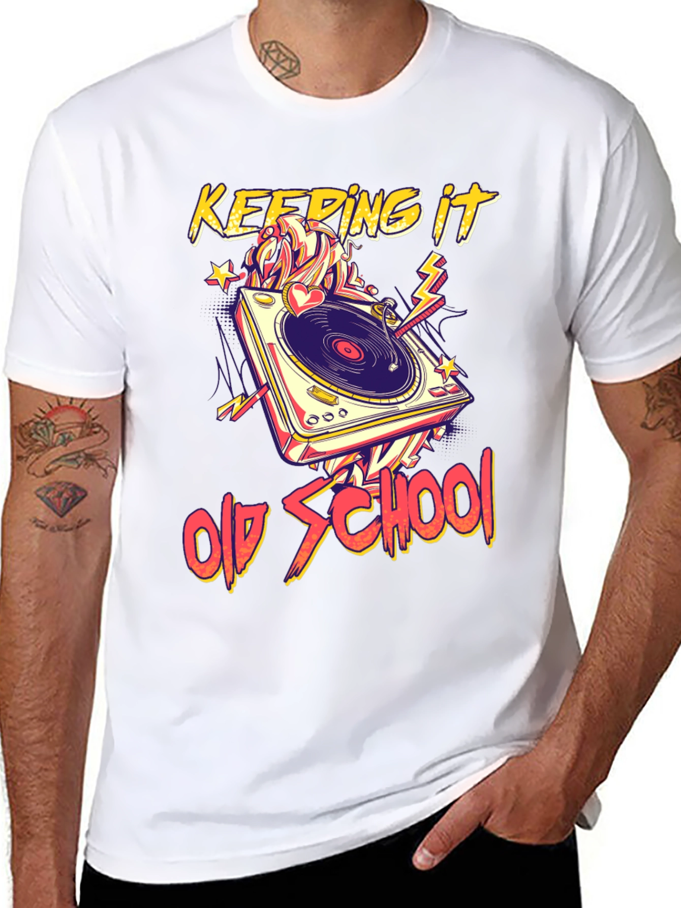 Black Keeping It Old School Turntable Graphic Tee view 8