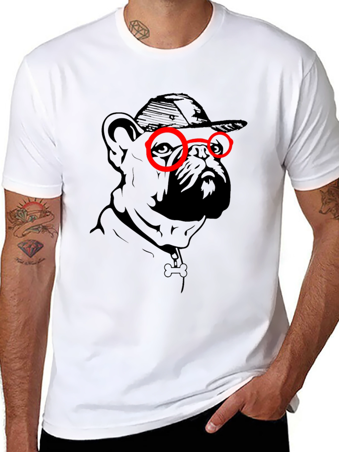 Black Cool Dog Graphic Tee - Black Cotton Blend view 8