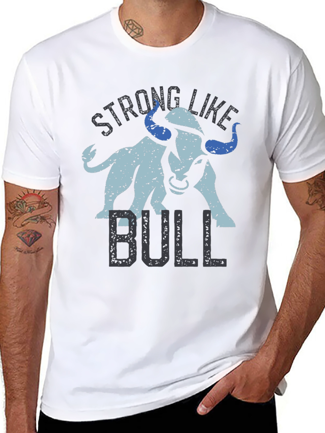 Black Strong Like Bull Graphic Tee - Black Cotton Blend T-Shirt view 8