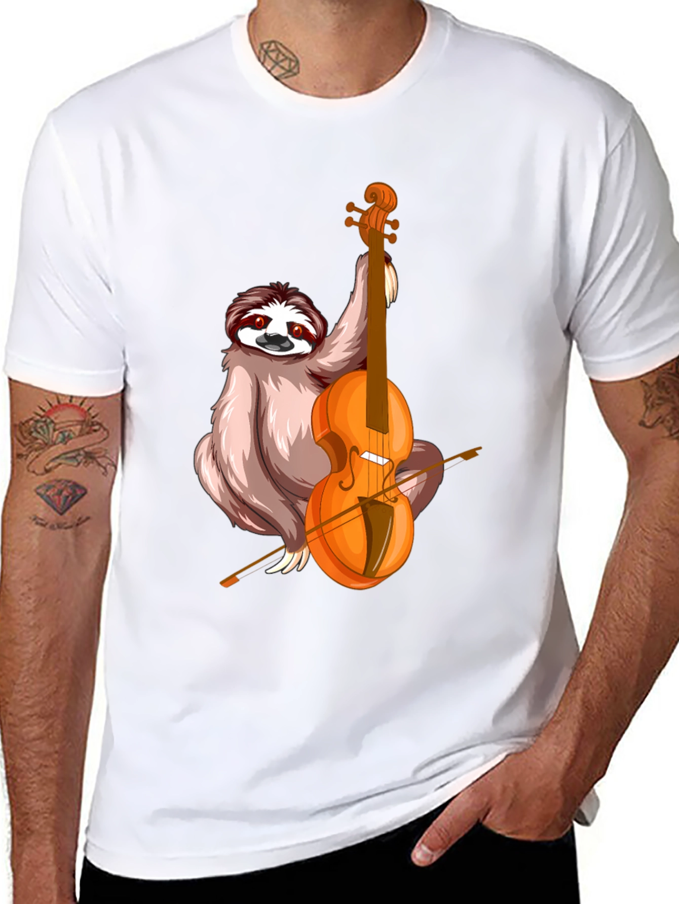 Black Sloth Playing Cello Graphic T-Shirt view 8
