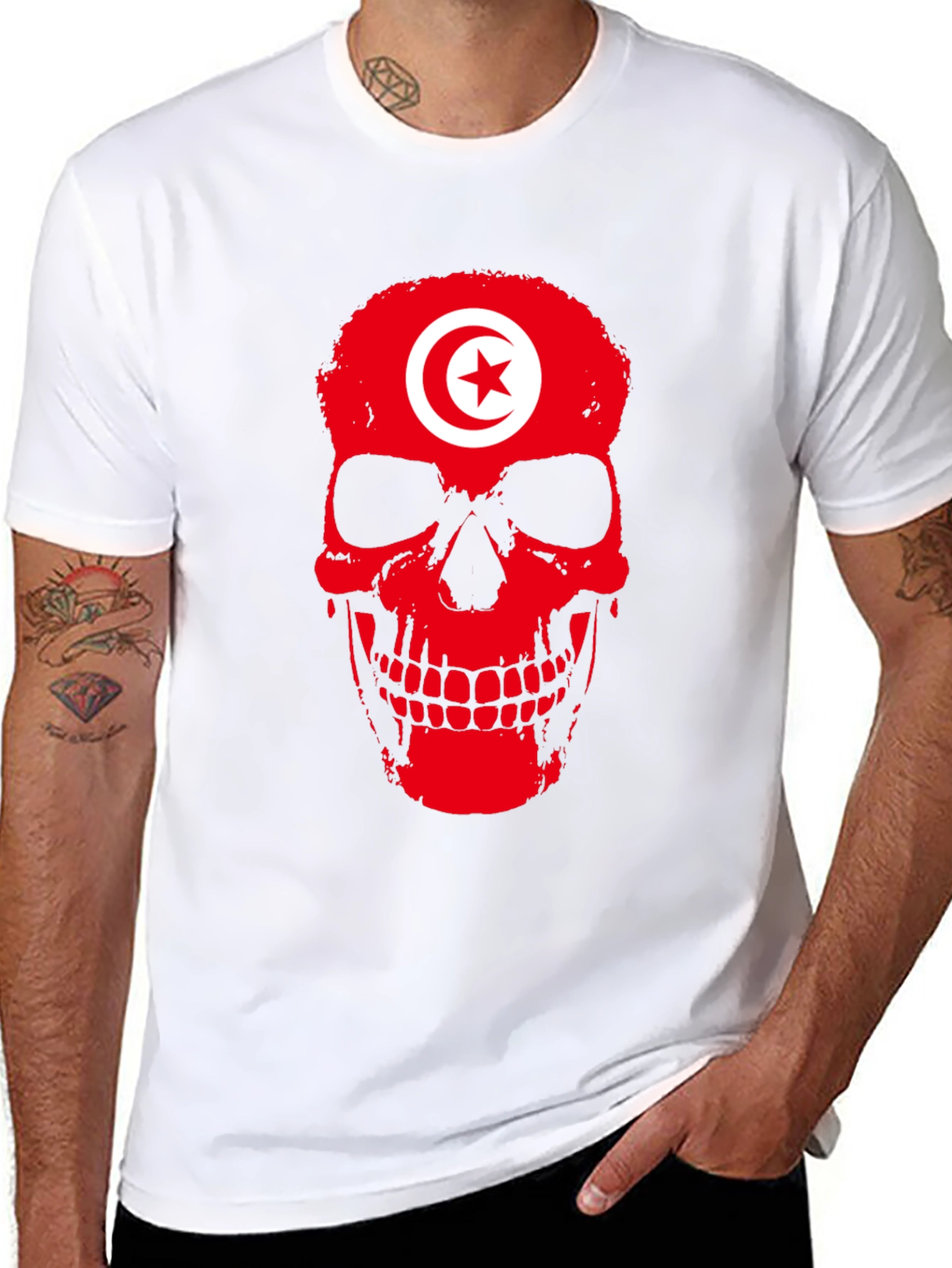 Tunisia Flag Skull Graphic Black T-Shirt - 8