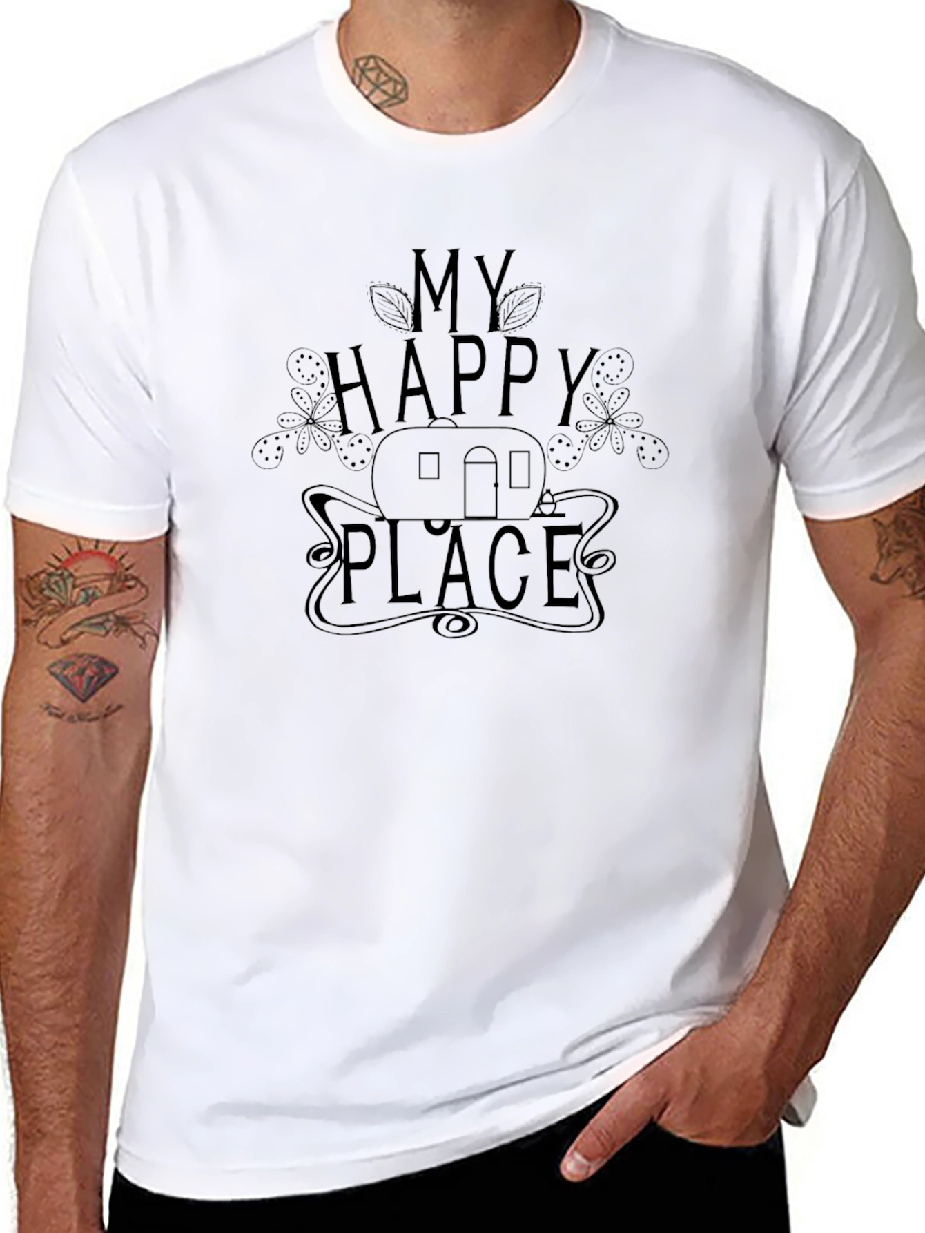 Black My Happy Place Camping T-Shirt view 8