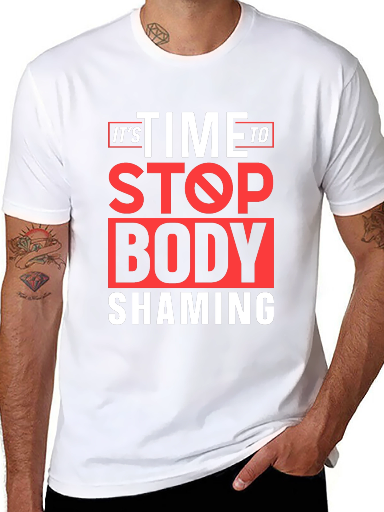 Black Stop Body Shaming Graphic Tee - Black view 8