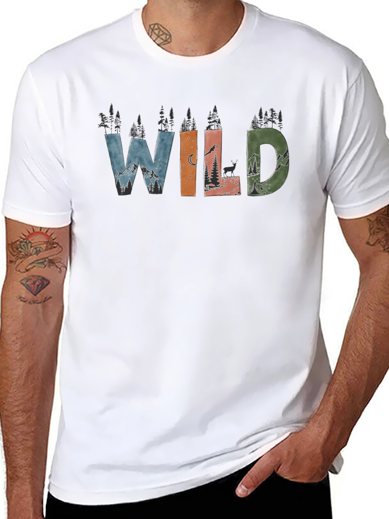Black Wild Nature Graphic Tee - Black Cotton Blend view 8