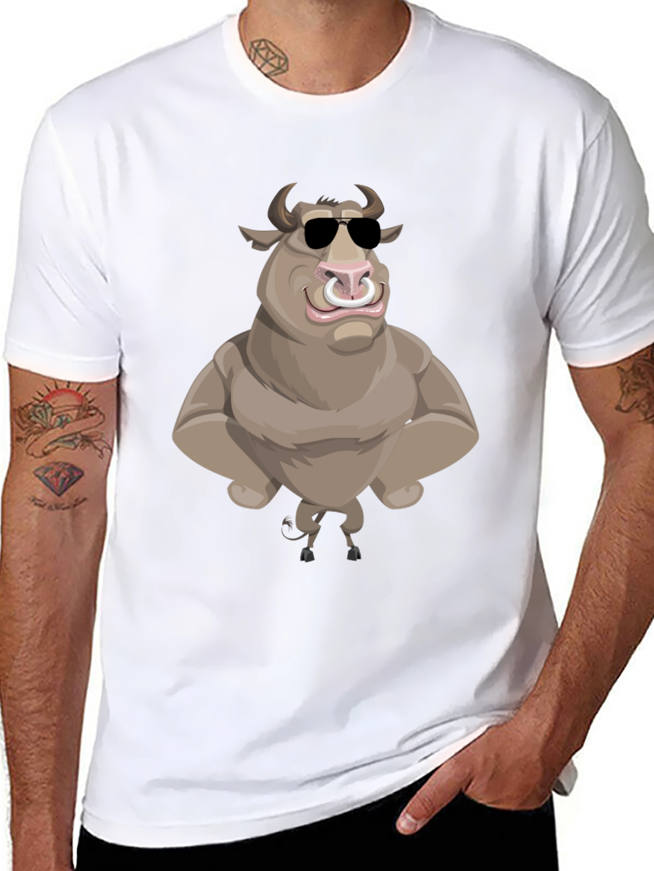 Black Cool Cartoon Bull Graphic Tee - Black view 8