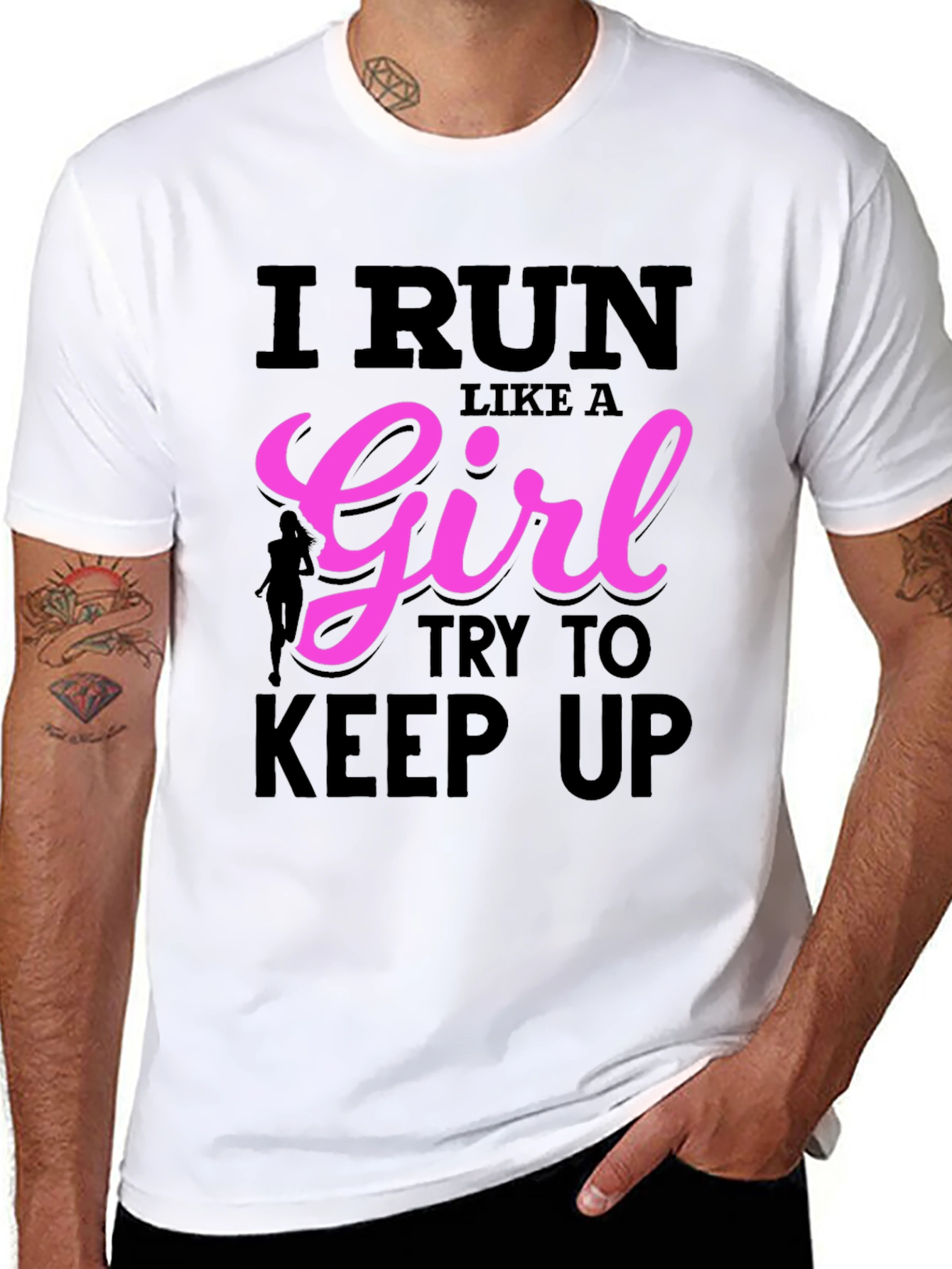 Black I Run Like A Girl T-Shirt - Running Tee view 8