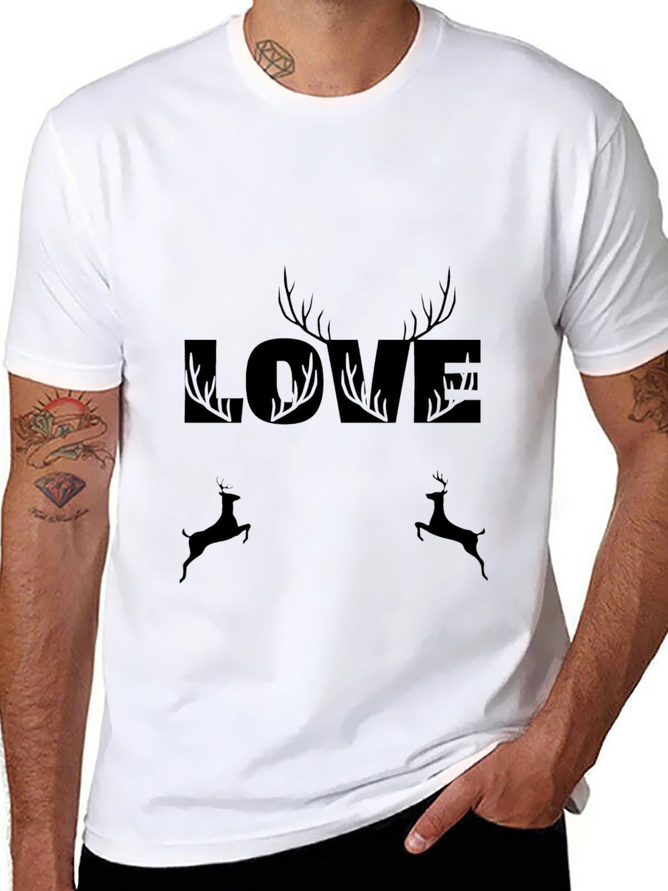 Black Love Deer Graphic Tee - Stylish Black T-Shirt view 8
