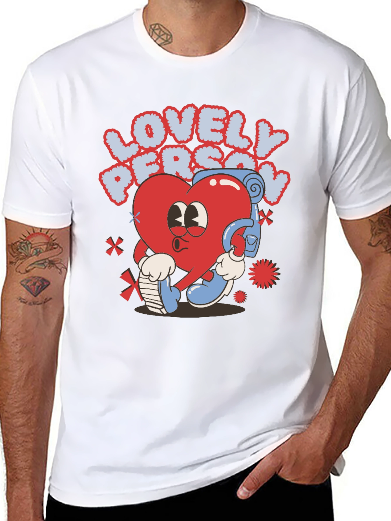 Black Lovely Person Heart Cartoon Black T-Shirt view 8