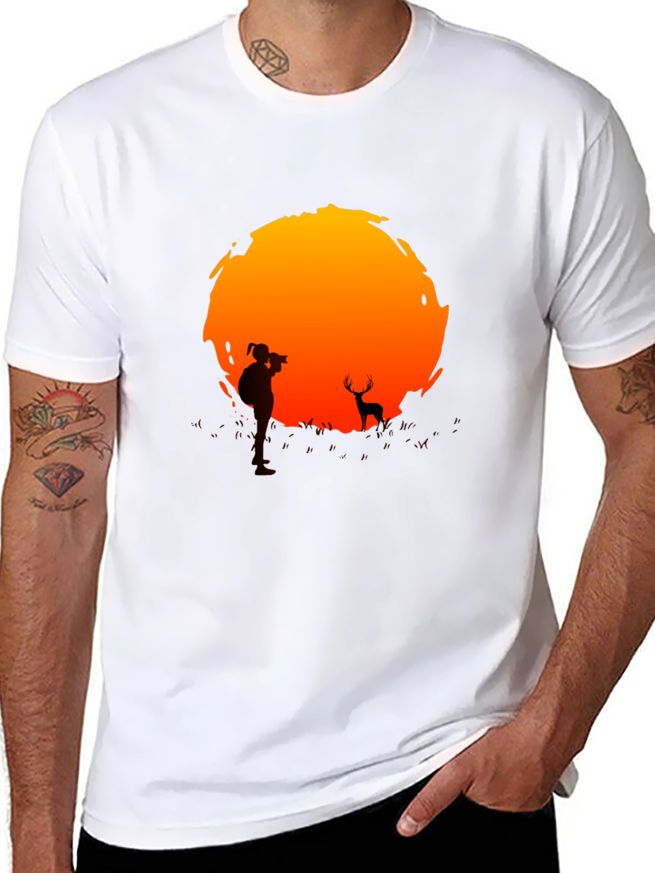 Black Sunset Photographer Graphic Tee - Black Cotton T-Shirt view 8