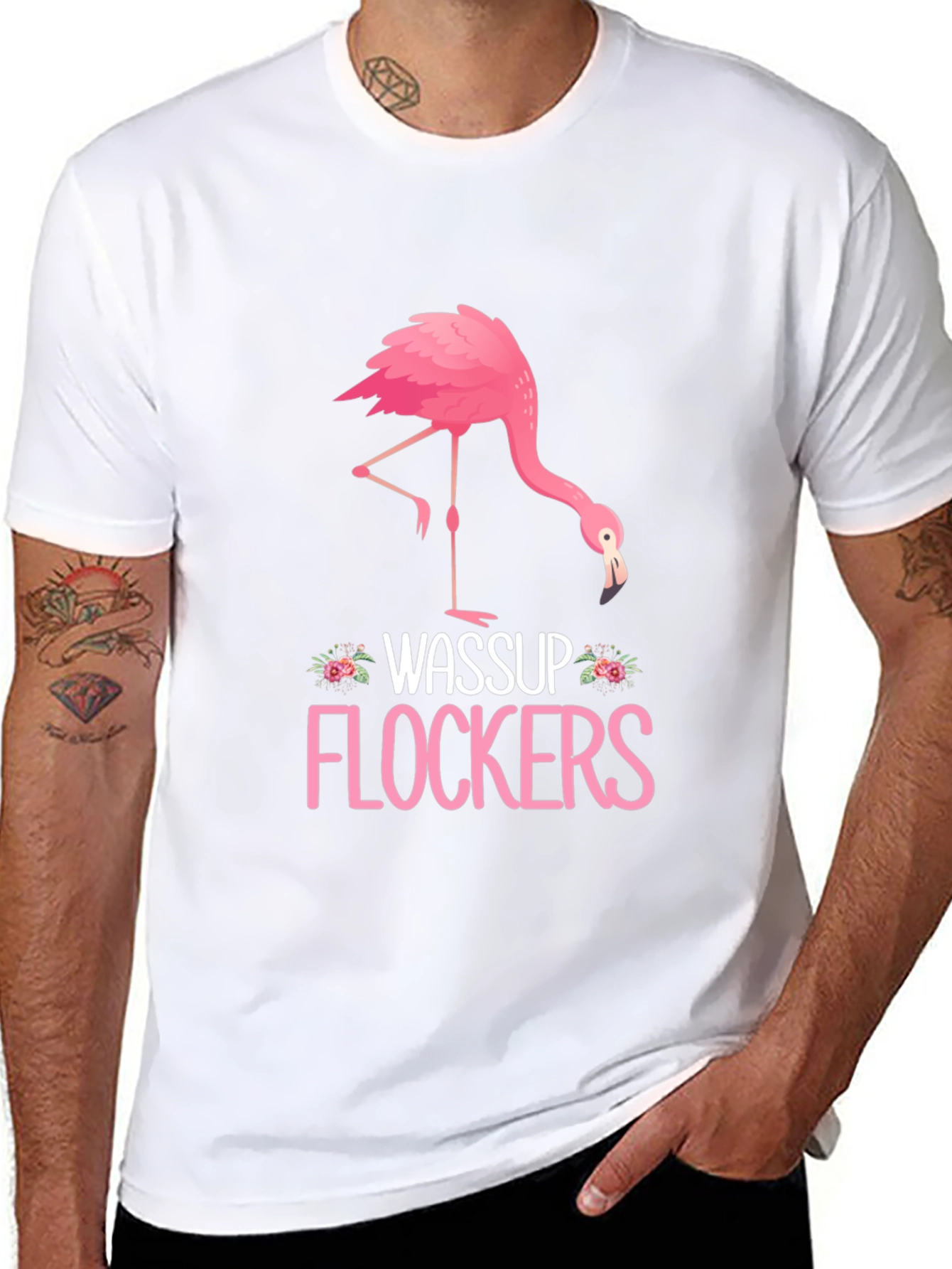 Black Wassup Flockers Flamingo Graphic Tee view 8