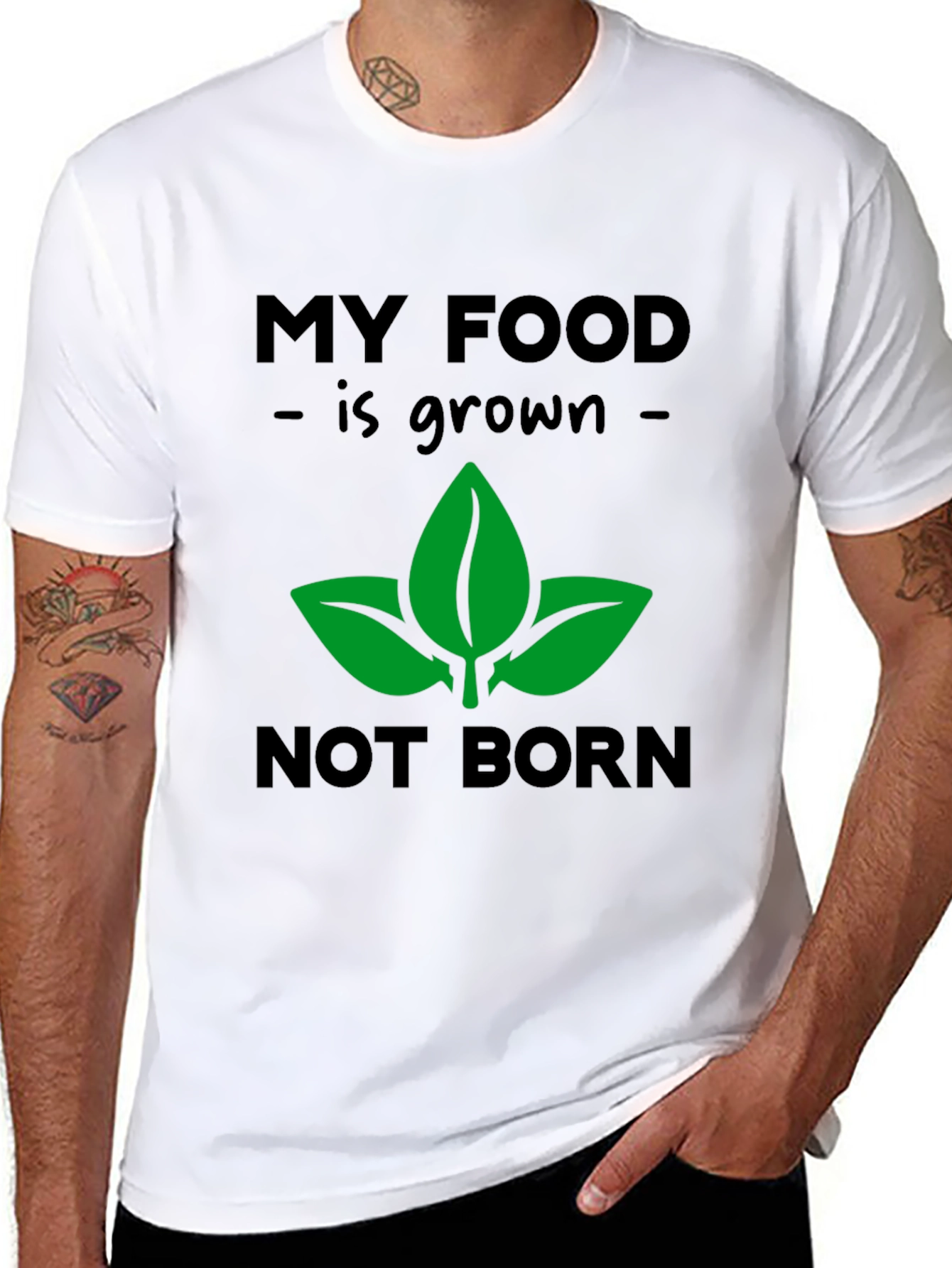 Black Vegan T-Shirt: My Food is Grown Not Born, Plant-Based Tee view 8