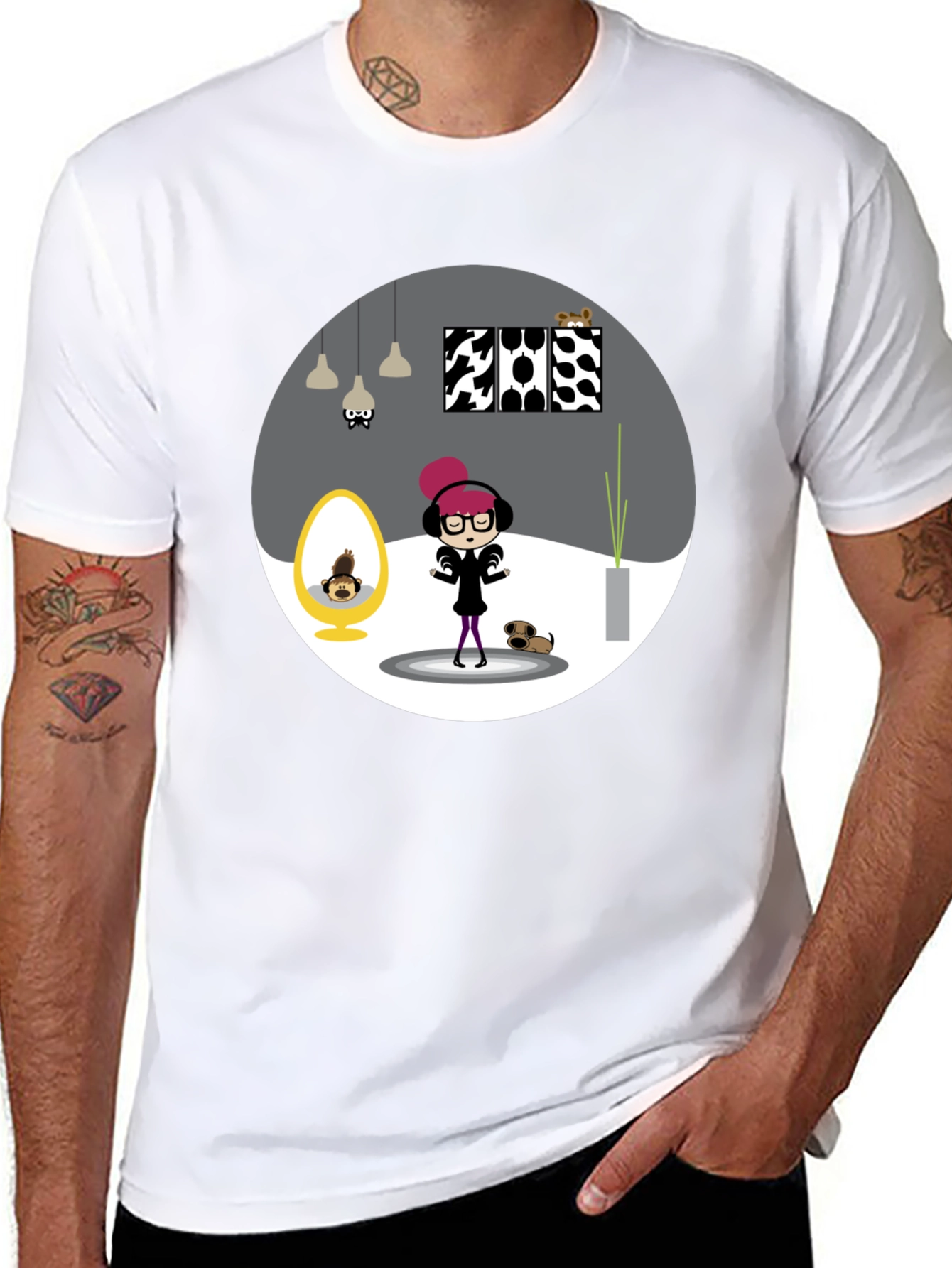 Black Cartoon Graphic Tee - Funky Room Print view 8