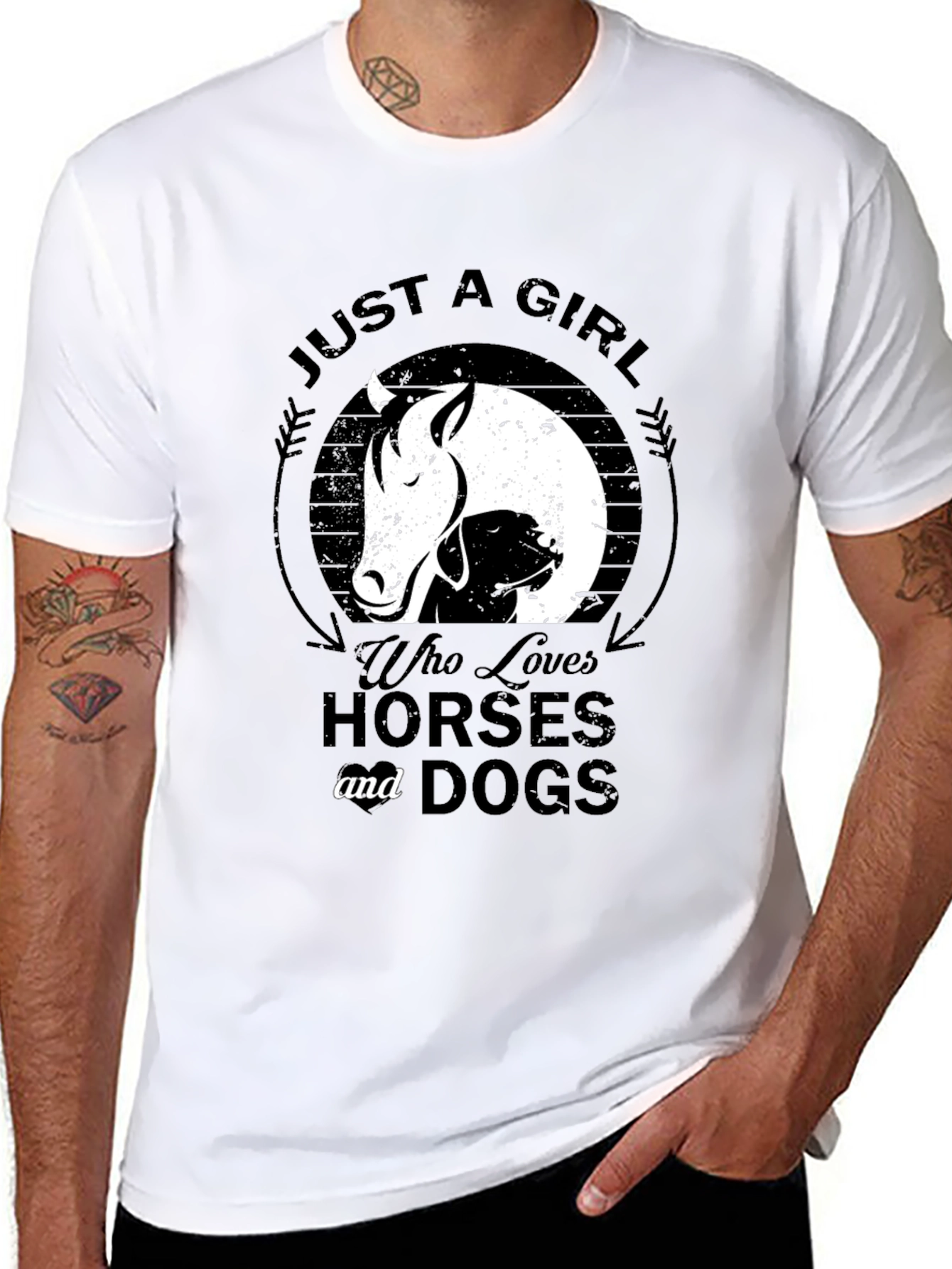 Black Just a Girl Who Loves Horses & Dogs Black T-Shirt view 8