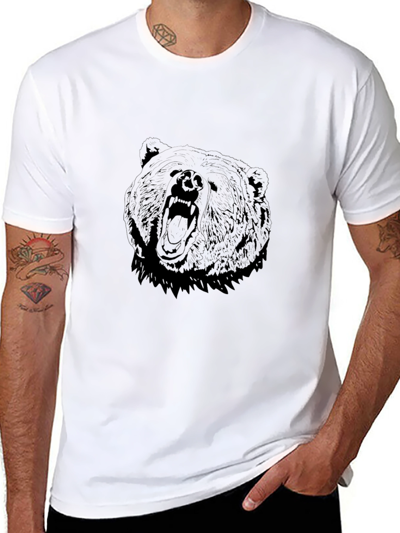 Black Men's Black Bear Graphic Tee - Roaring Style view 8