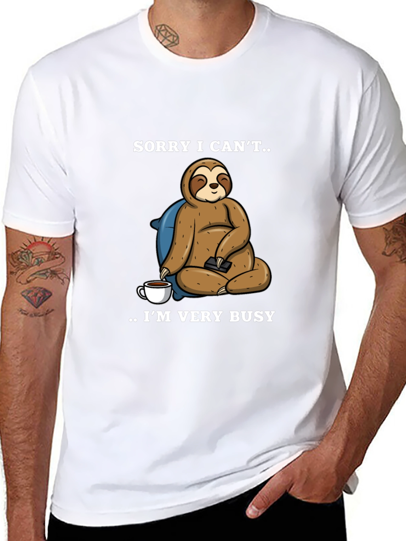 Black Sorry I Can't Sloth T-Shirt - Very Busy view 8