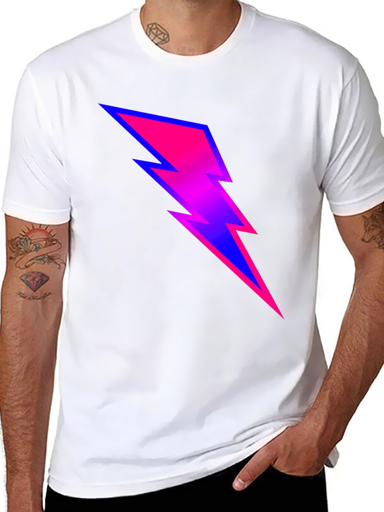 Black Electric Bolt Graphic Tee - Black Cotton Blend T-Shirt view 8