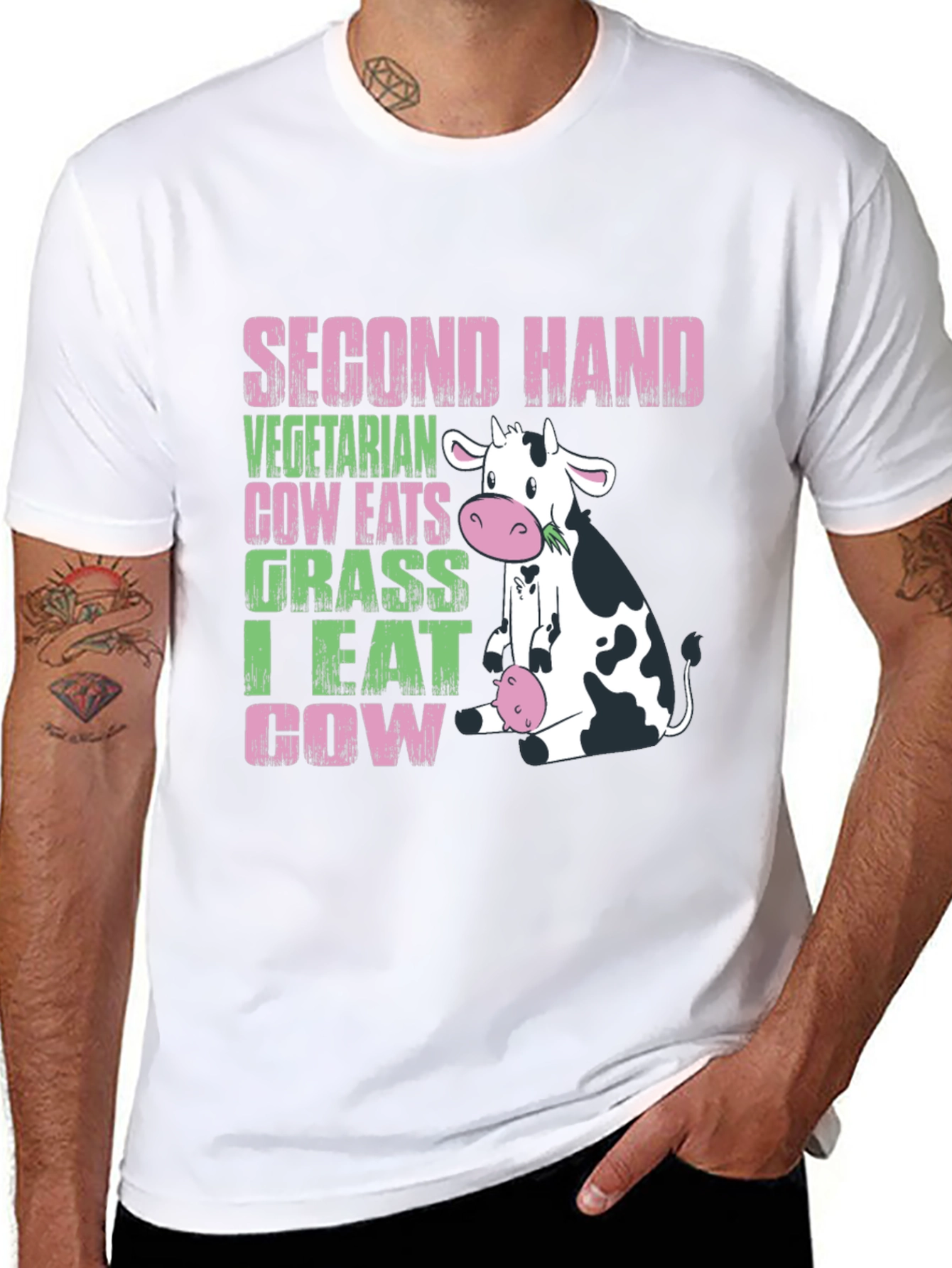 Black Second Hand Cow T-Shirt - Vegetarian & Meat Eater Humor view 8