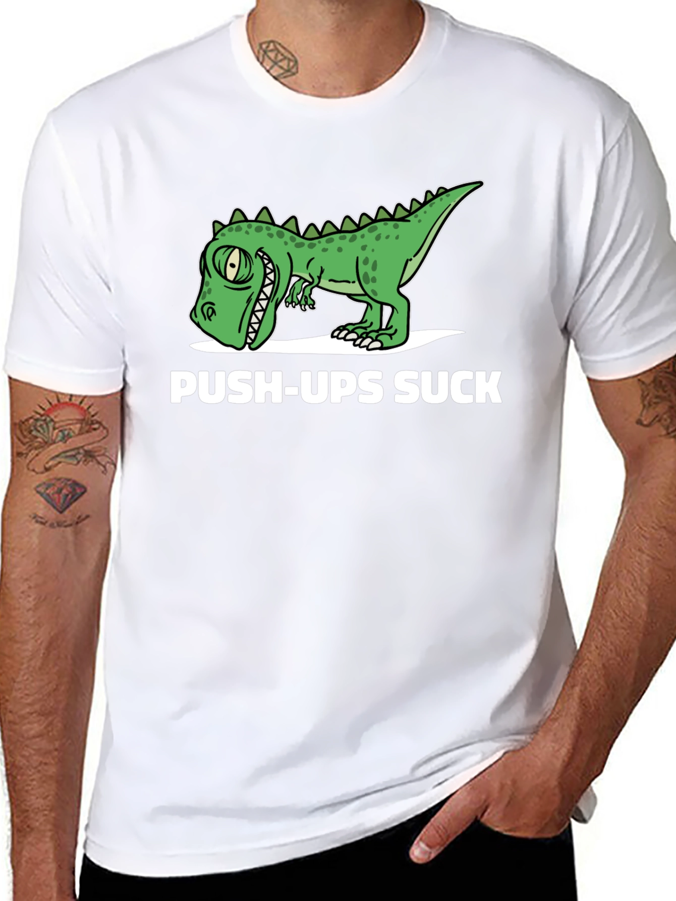Black Funny Dinosaur Push-Ups Suck Graphic T-Shirt view 8