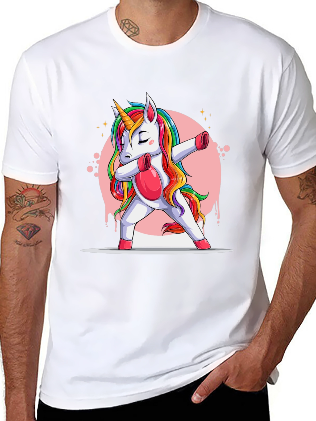 Black Dabbing Unicorn T-Shirt - Rainbow Mane Graphic Tee view 8