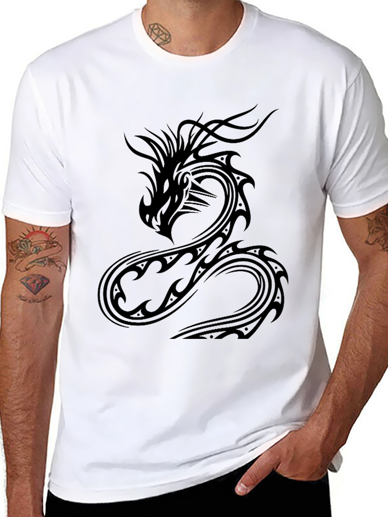Black Dragon Graphic Tee - Black Cotton Casual Wear view 8