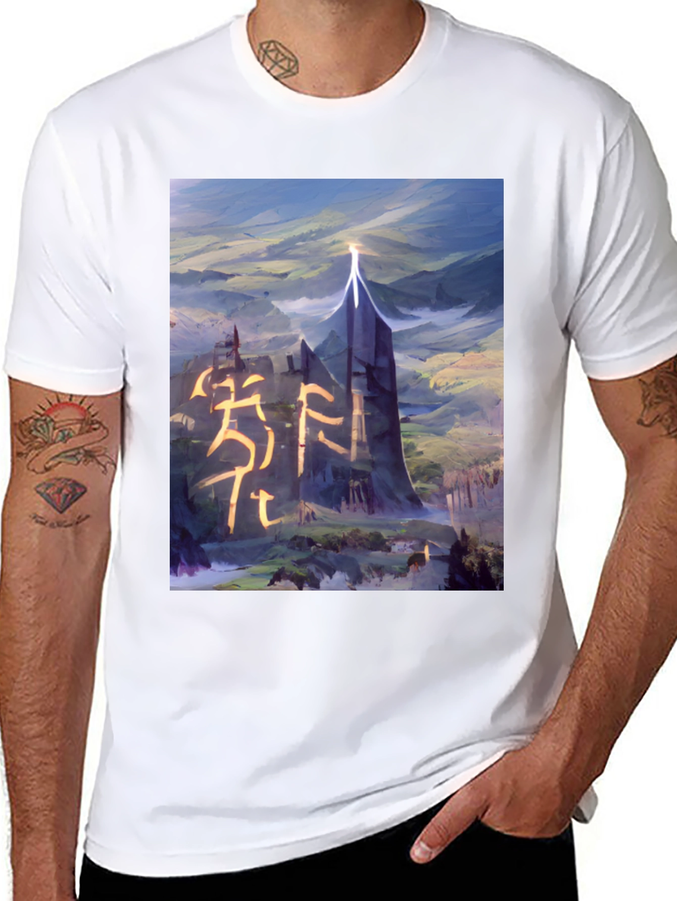 Black Fantasy Landscape Graphic Tee - Black T-Shirt view 8
