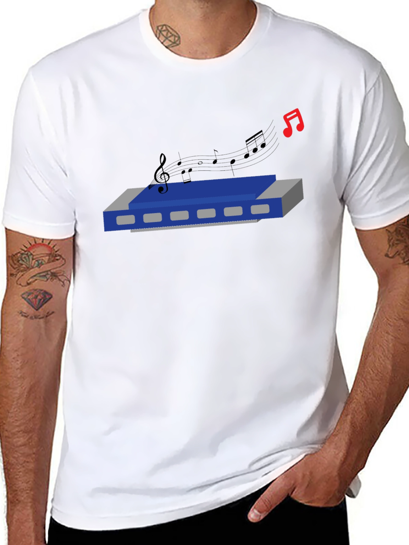 Black Harmonica Music T-Shirt - Blues Player Tee view 8