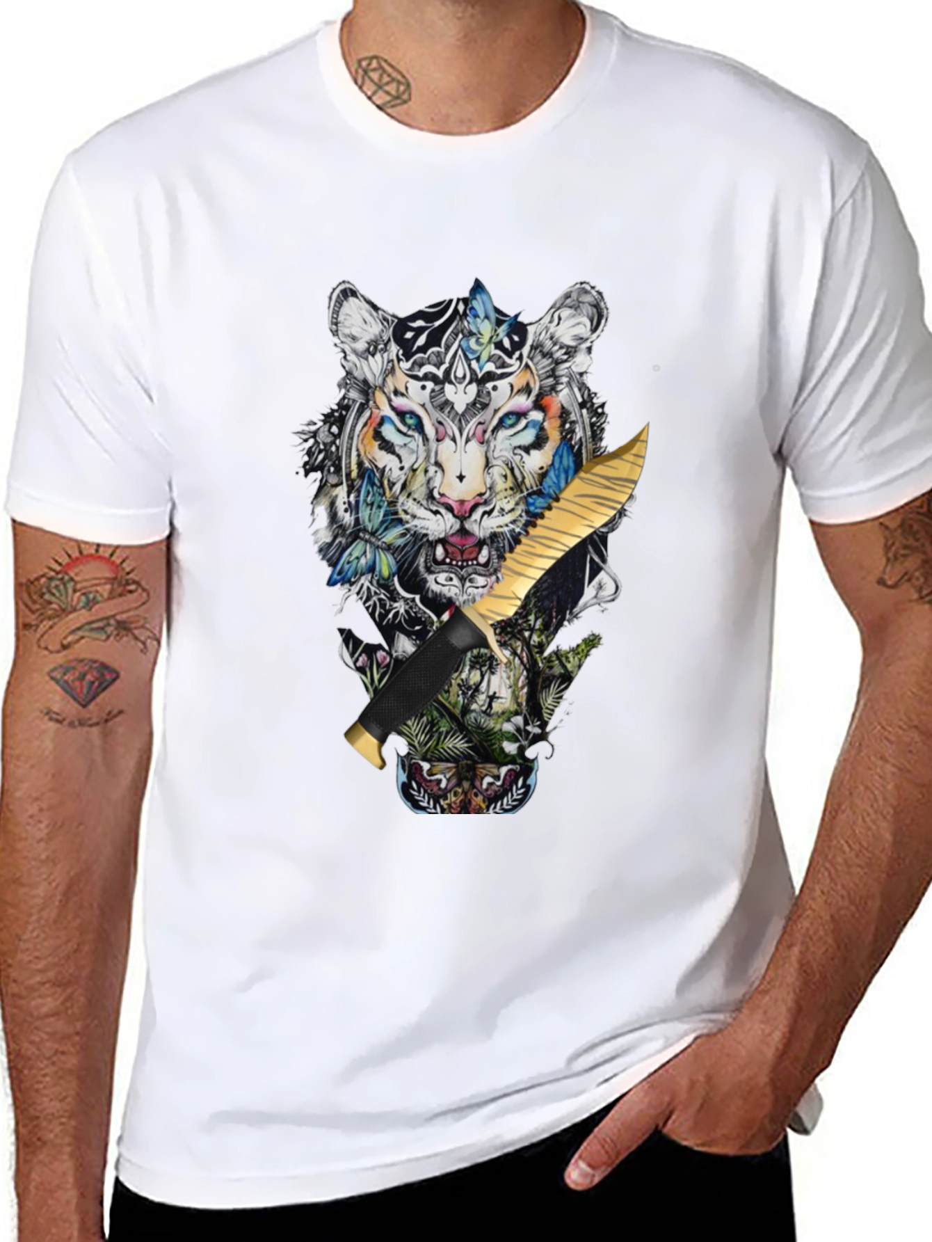Black Tiger Graphic Print Black T-Shirt view 8