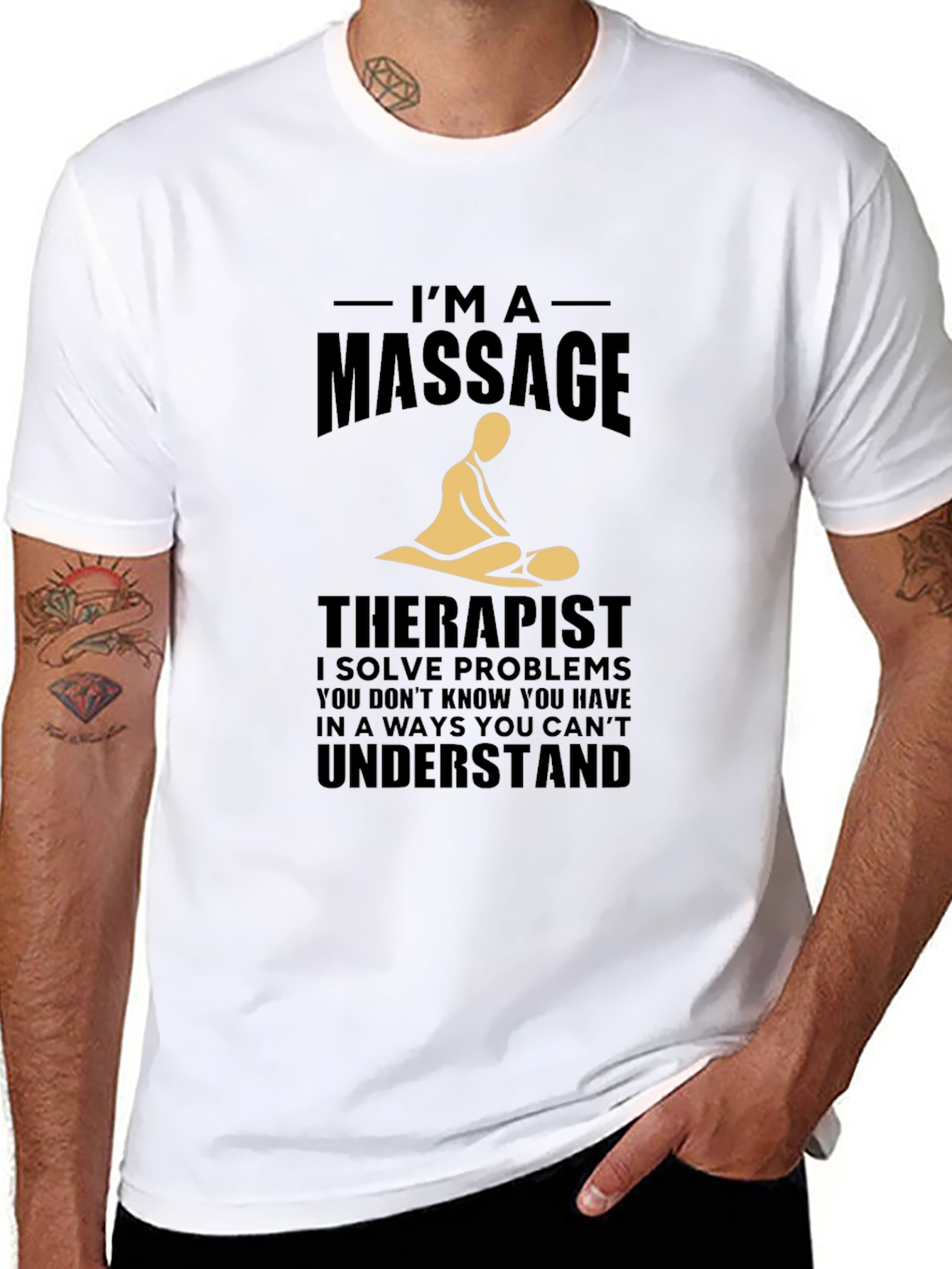 Black Massage Therapist Novelty Graphic T-Shirt view 8