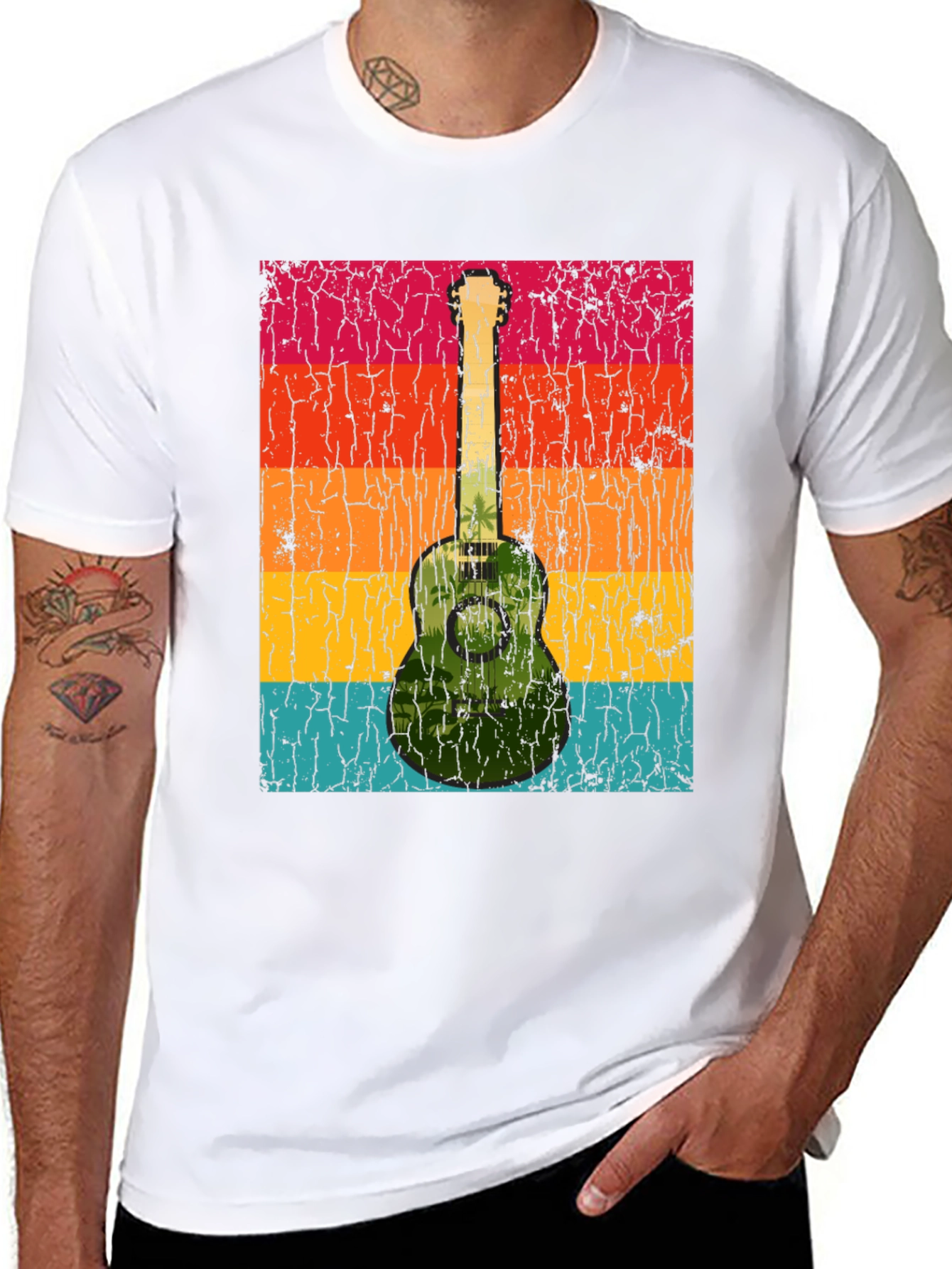 Black Retro Guitar T-Shirt - Tropical Vibes view 8