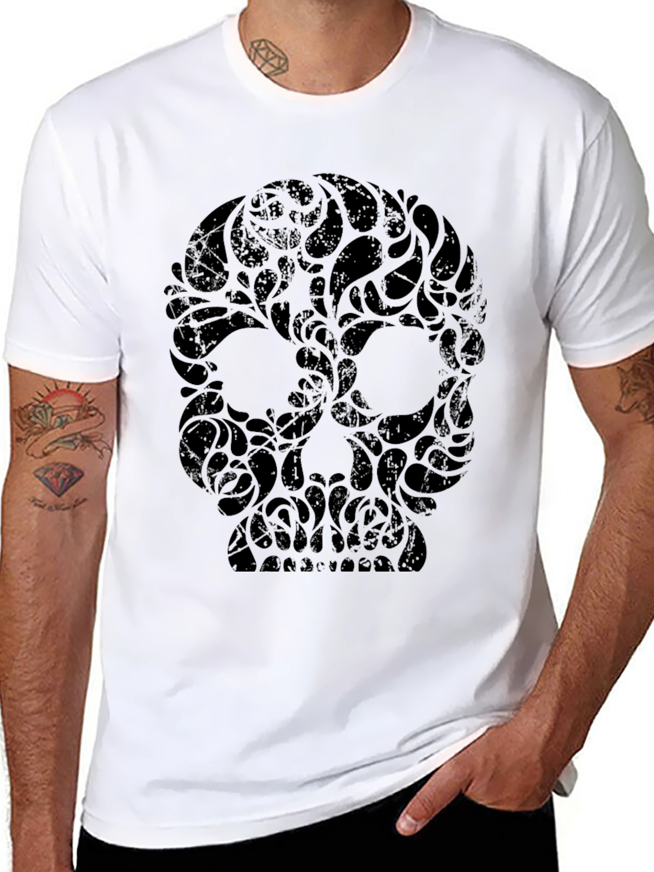 Black Dark Floral Skull Graphic Tee - Men's view 8