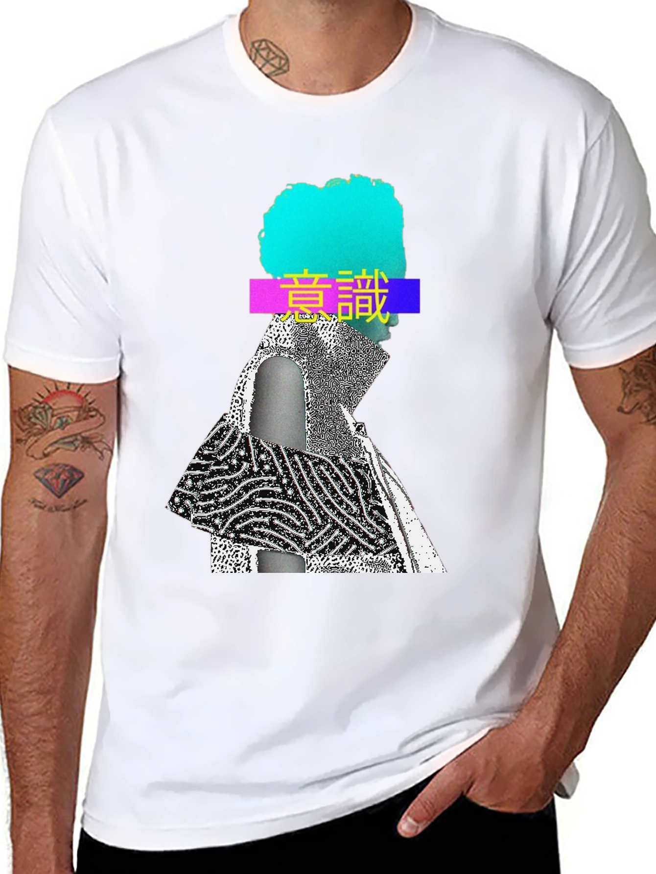 Black Abstract Graphic Print Crew Neck T-Shirt view 8