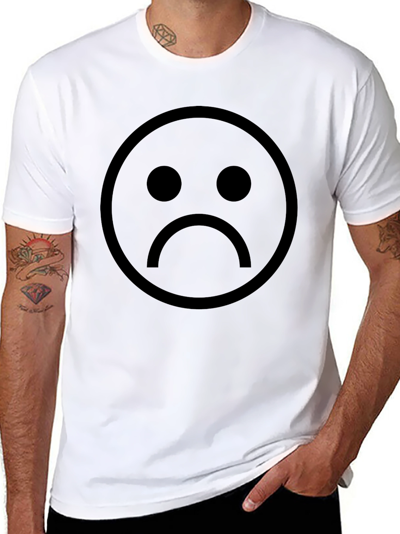 Black Sad Face Graphic Black T-Shirt - Unisex Casual Wear view 8