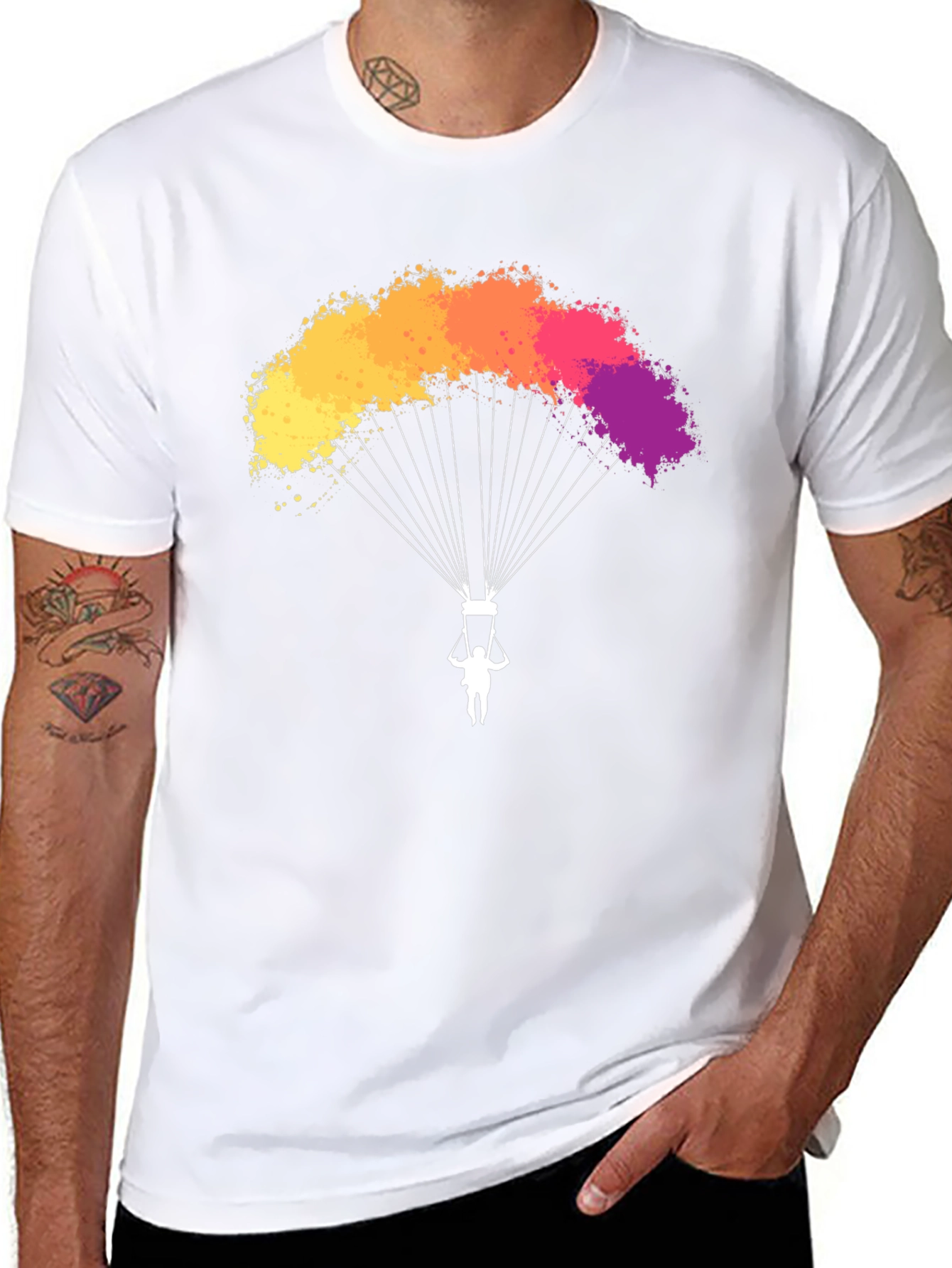 Black Parachute T-Shirt - Vibrant Colorful Design view 8
