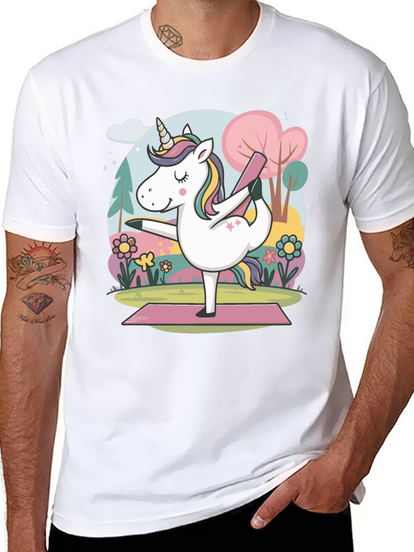 Black Unicorn Yoga T-Shirt - Relaxed Fit Cotton Tee view 8