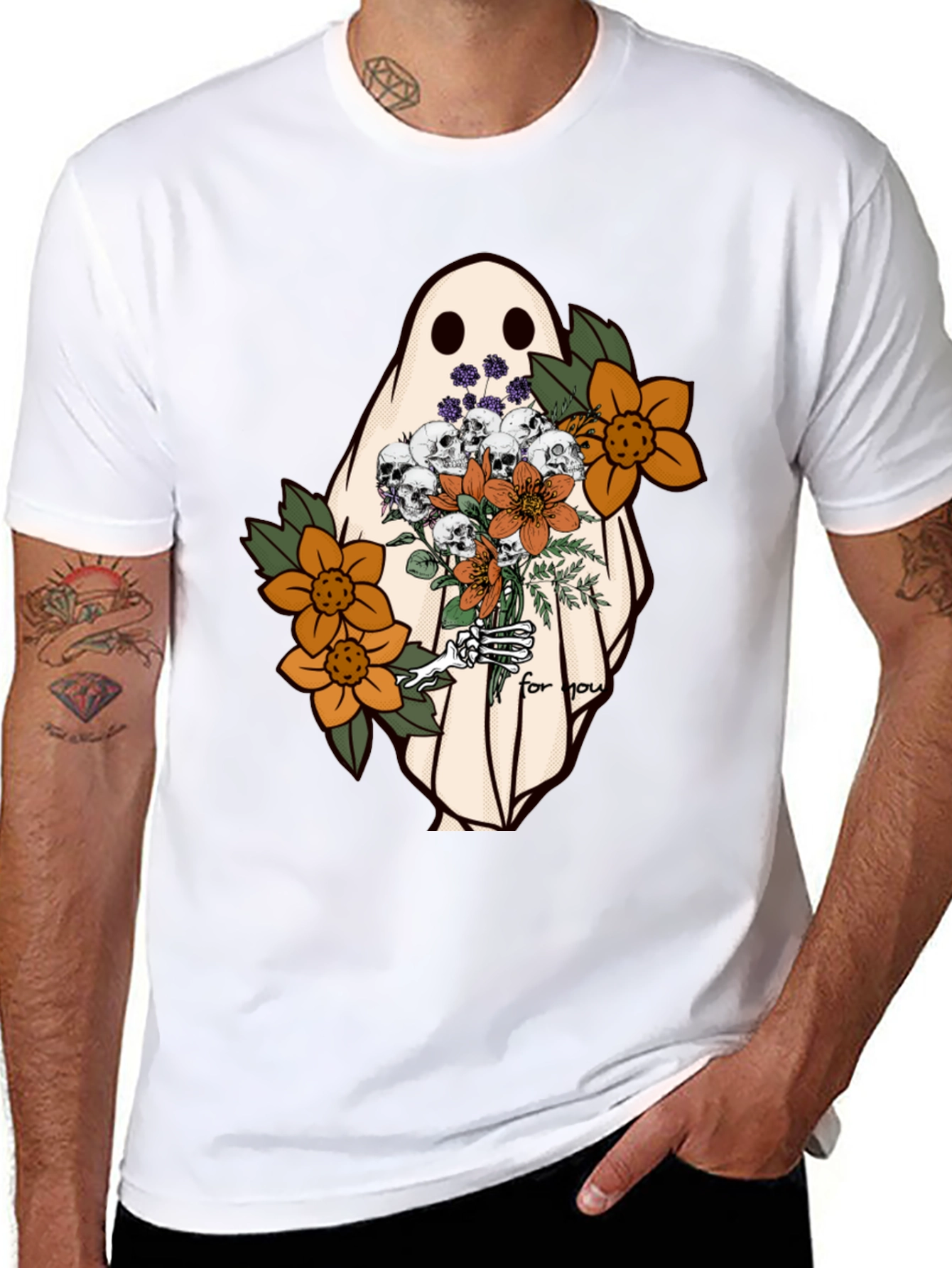 Black Ghost with Flowers Graphic Tee - Unisex Soft Cotton view 8