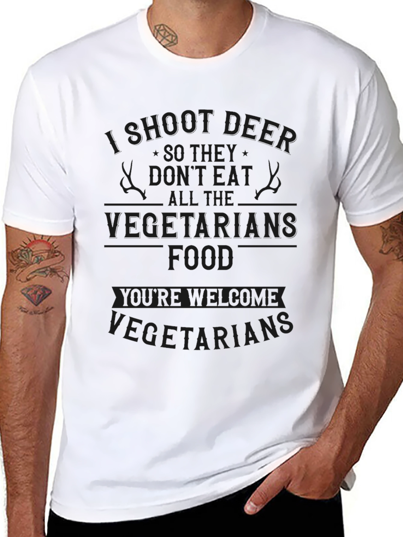 Black Humorous Hunter T-Shirt - I Shoot Deer for Vegetarians view 8