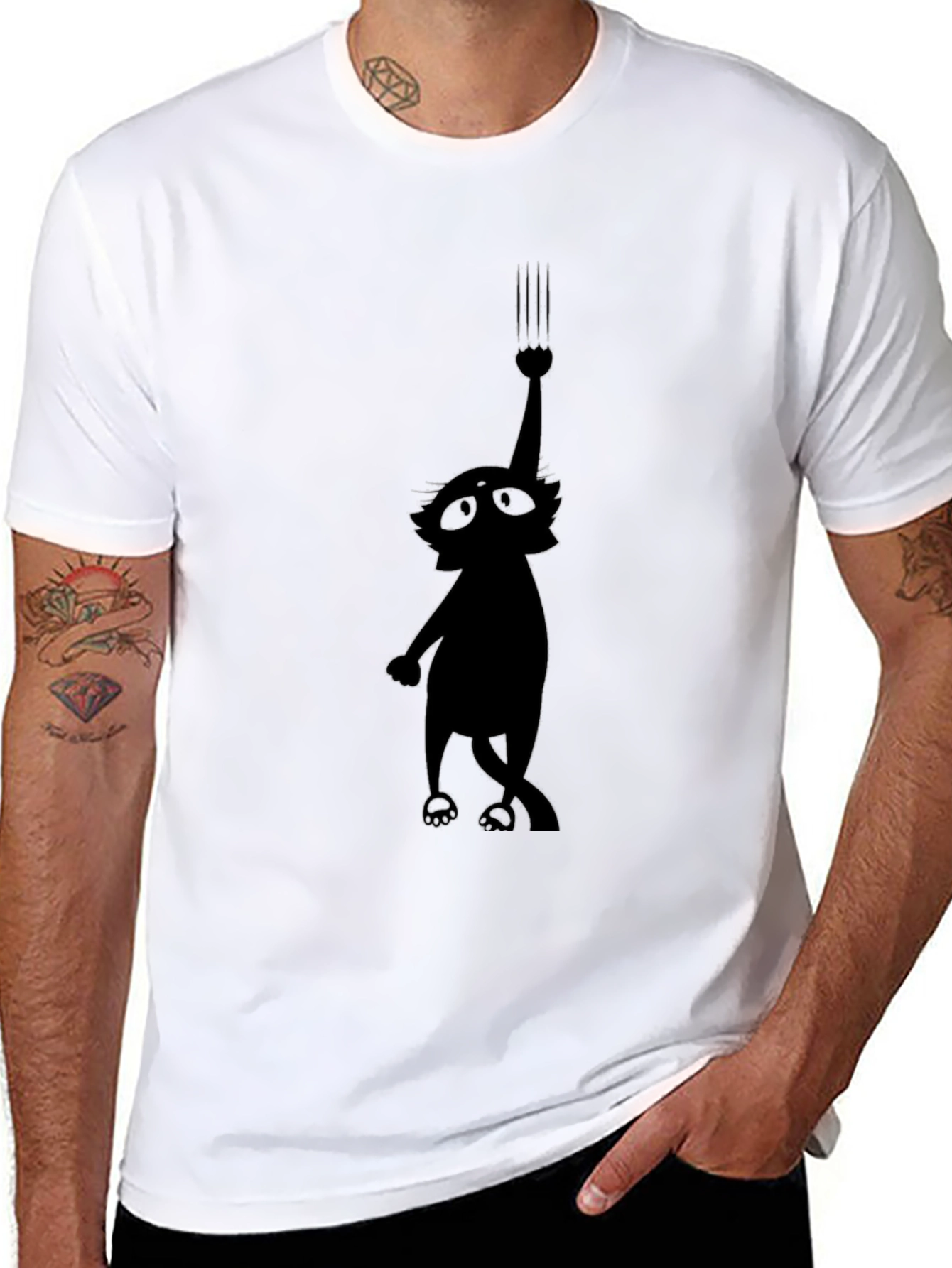 Black Whimsical Cat Scratch T-Shirt - Black Graphic Tee view 8