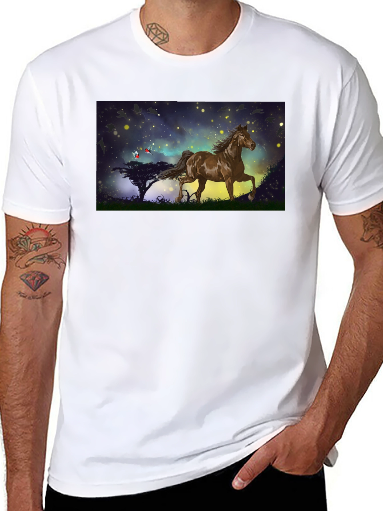 Black Horse Graphic Tee - Black Cotton Blend T-Shirt view 8