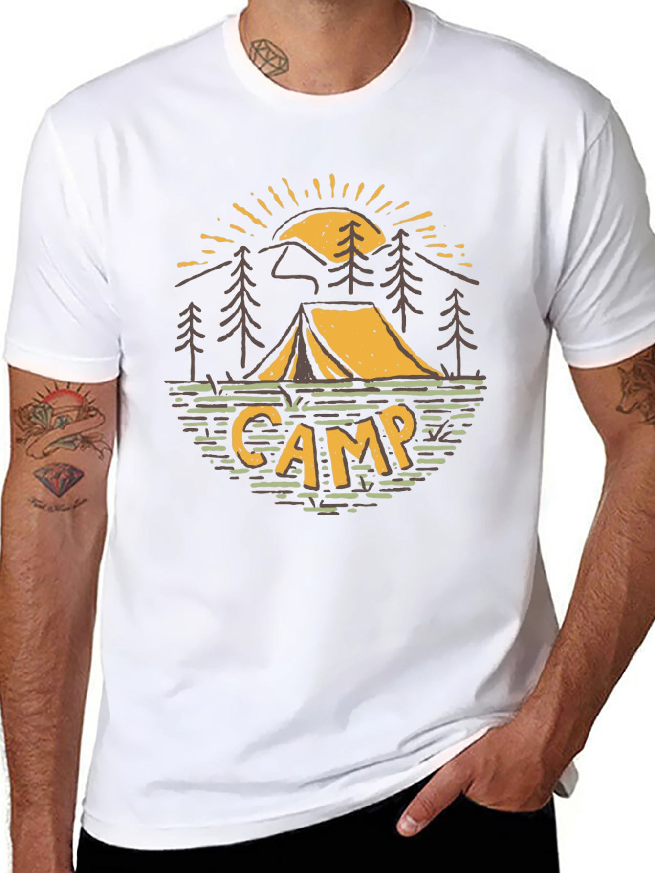 Black Camping Adventure Graphic Tee - Black Cotton T-Shirt view 8