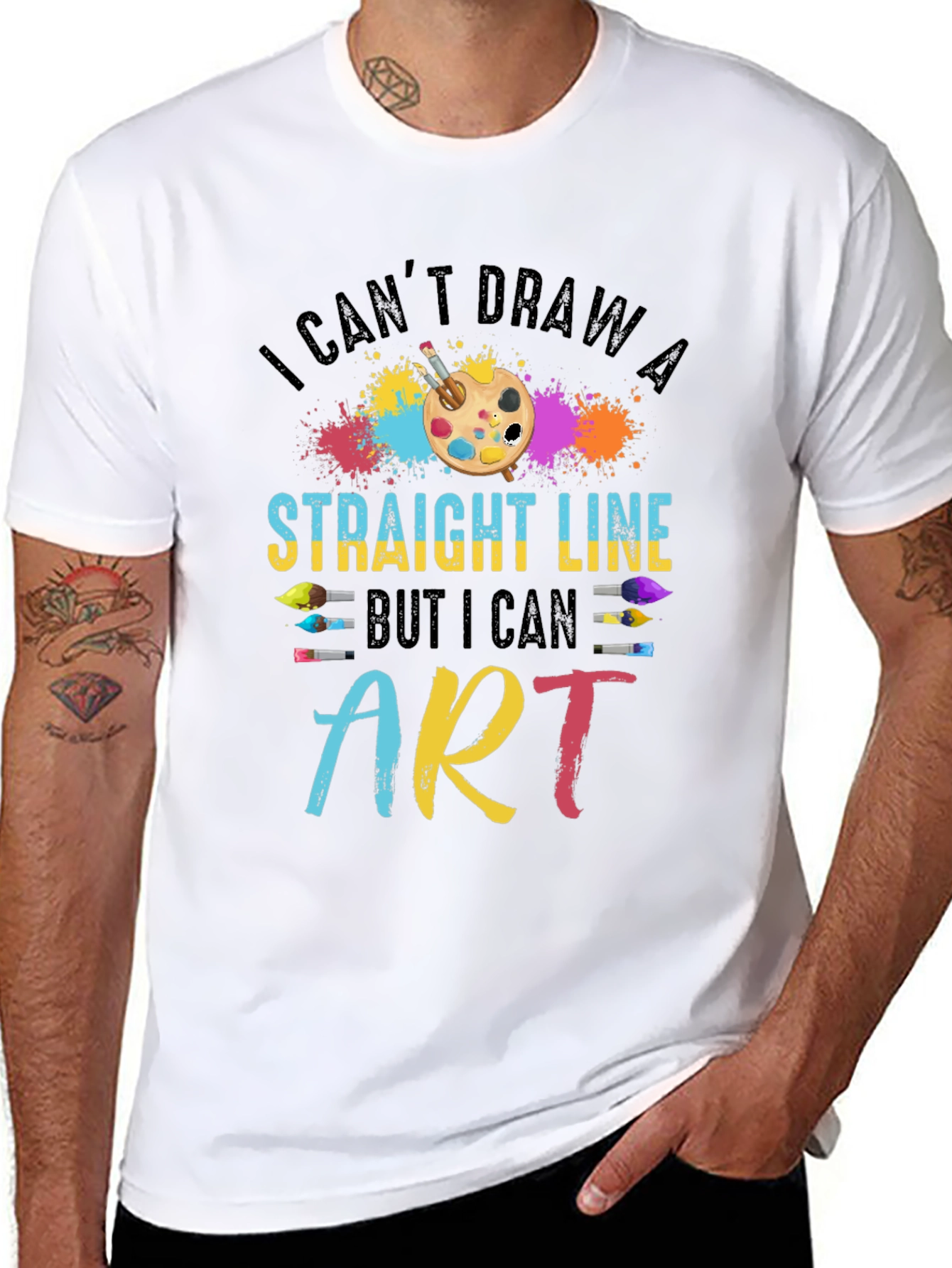 Black Artistic T-Shirt - I Can't Draw a Straight Line view 8