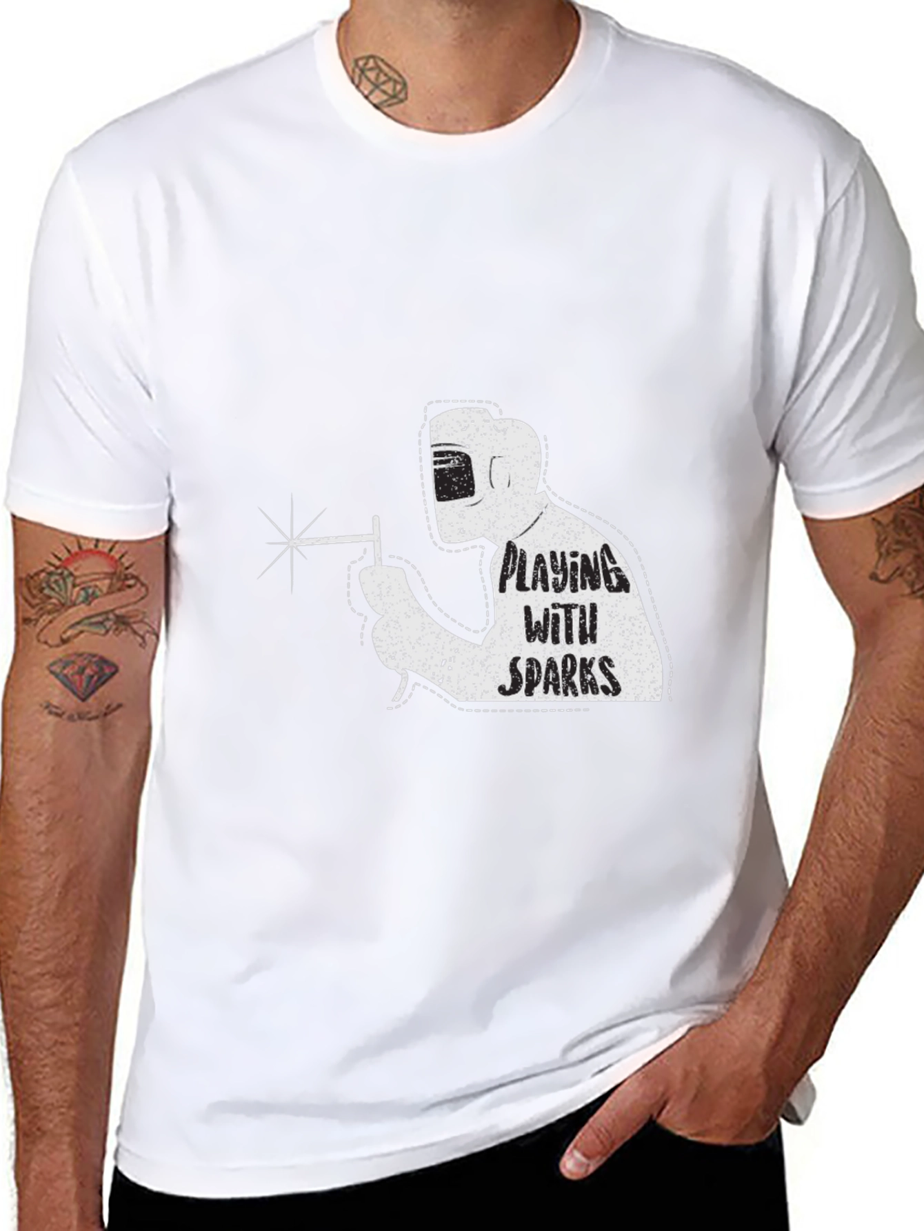 Black Welding Humor T-Shirt - Playing with Sparks view 8
