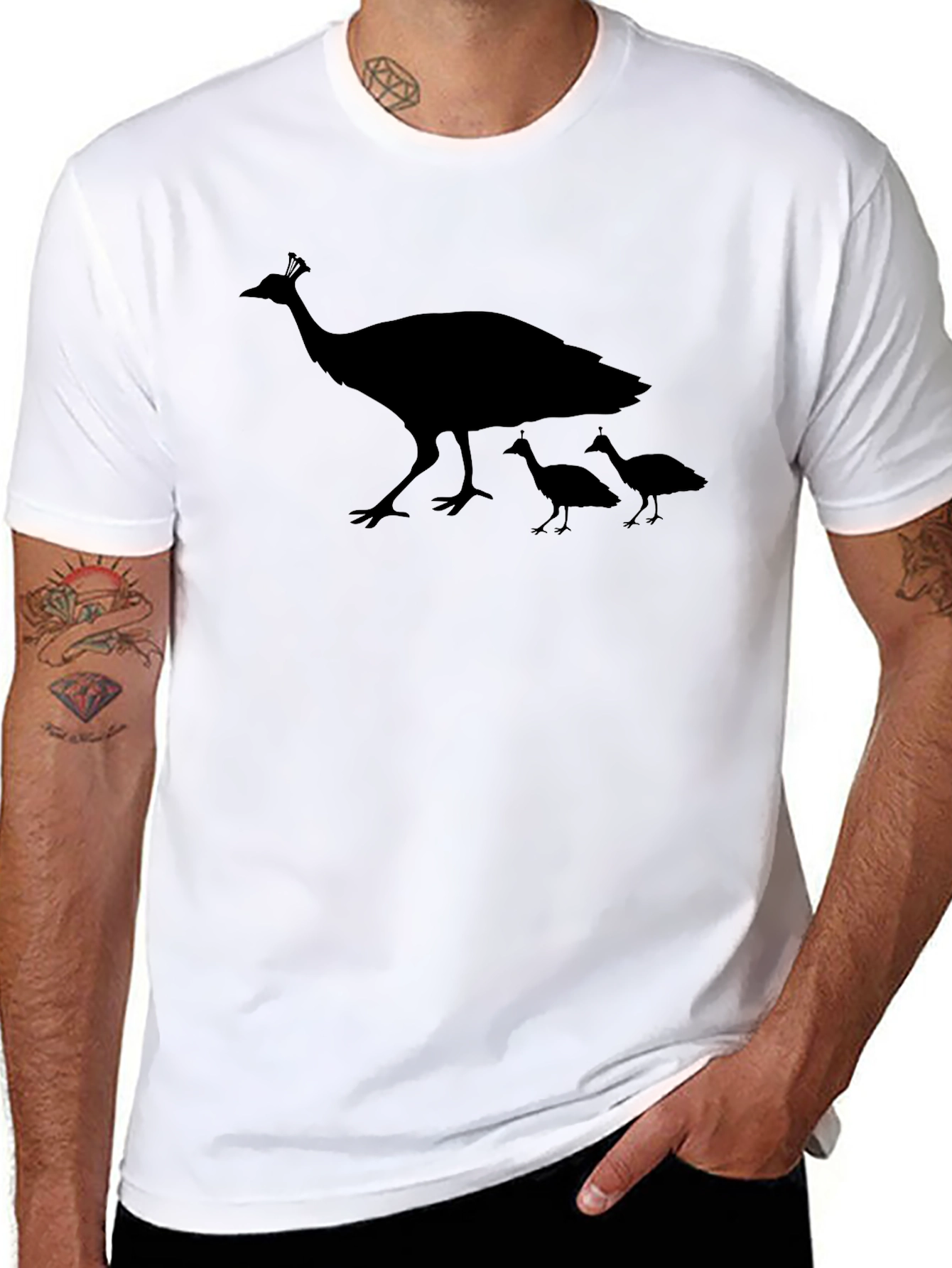 Black Peacock Family Graphic T-Shirt - Stylish Black Tee view 8