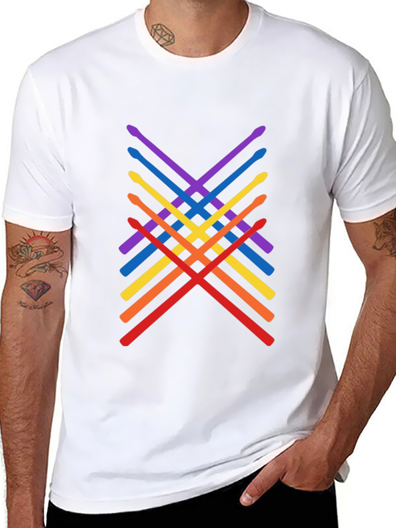Black Rainbow Drumsticks Graphic Tee - Music Lover Shirt view 8